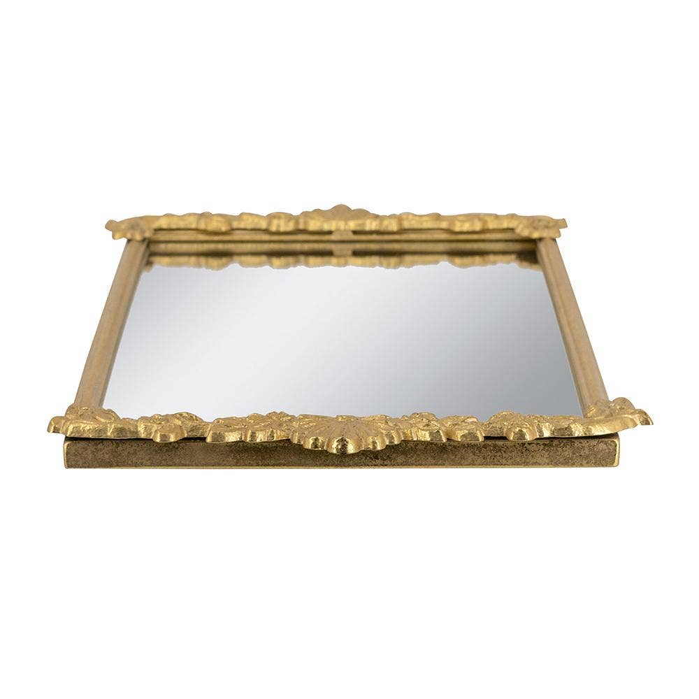 24.5x12.5x1" Mirror Tray w/ Gold Frame & Intricate Floral
