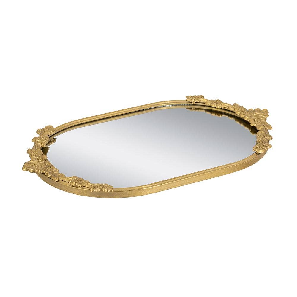 22.5x13.5x1" Mirror Tray w/ Gold Iron Frame Intricate Floral