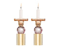 Set of 2 Pink Crystal Candlesticks, 6.5"H