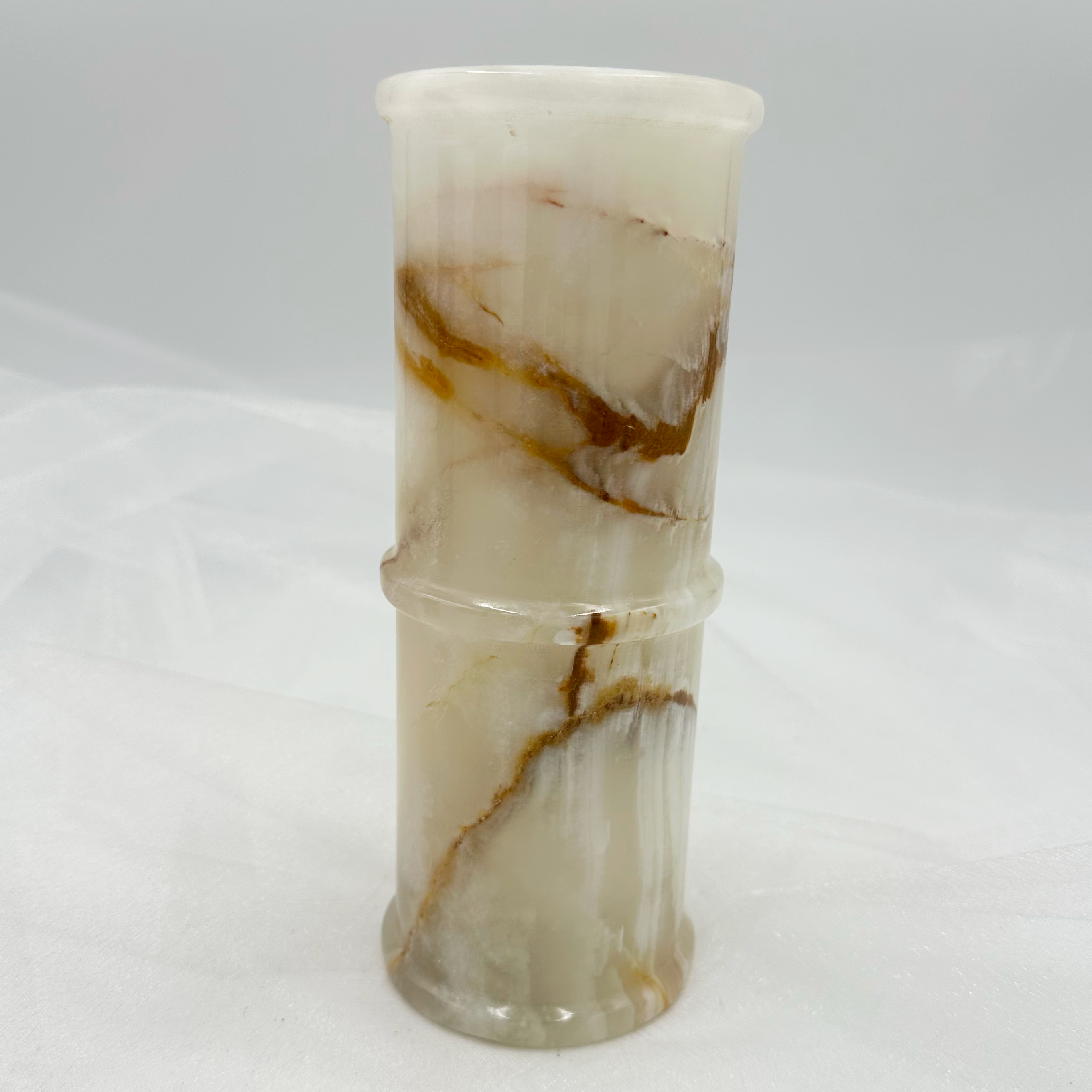 8" Cylindrical Vase in Marble & Onyx: Black Zebra Marble