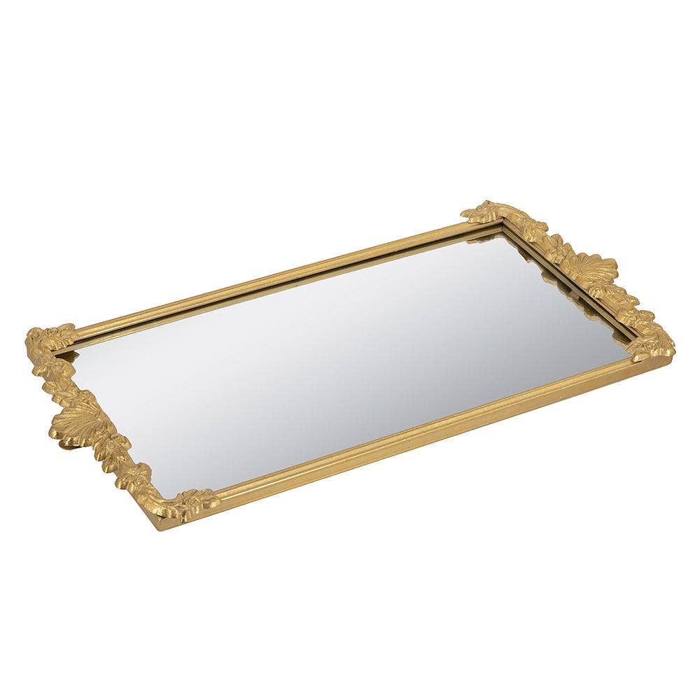 24.5x12.5x1" Mirror Tray w/ Gold Frame & Intricate Floral