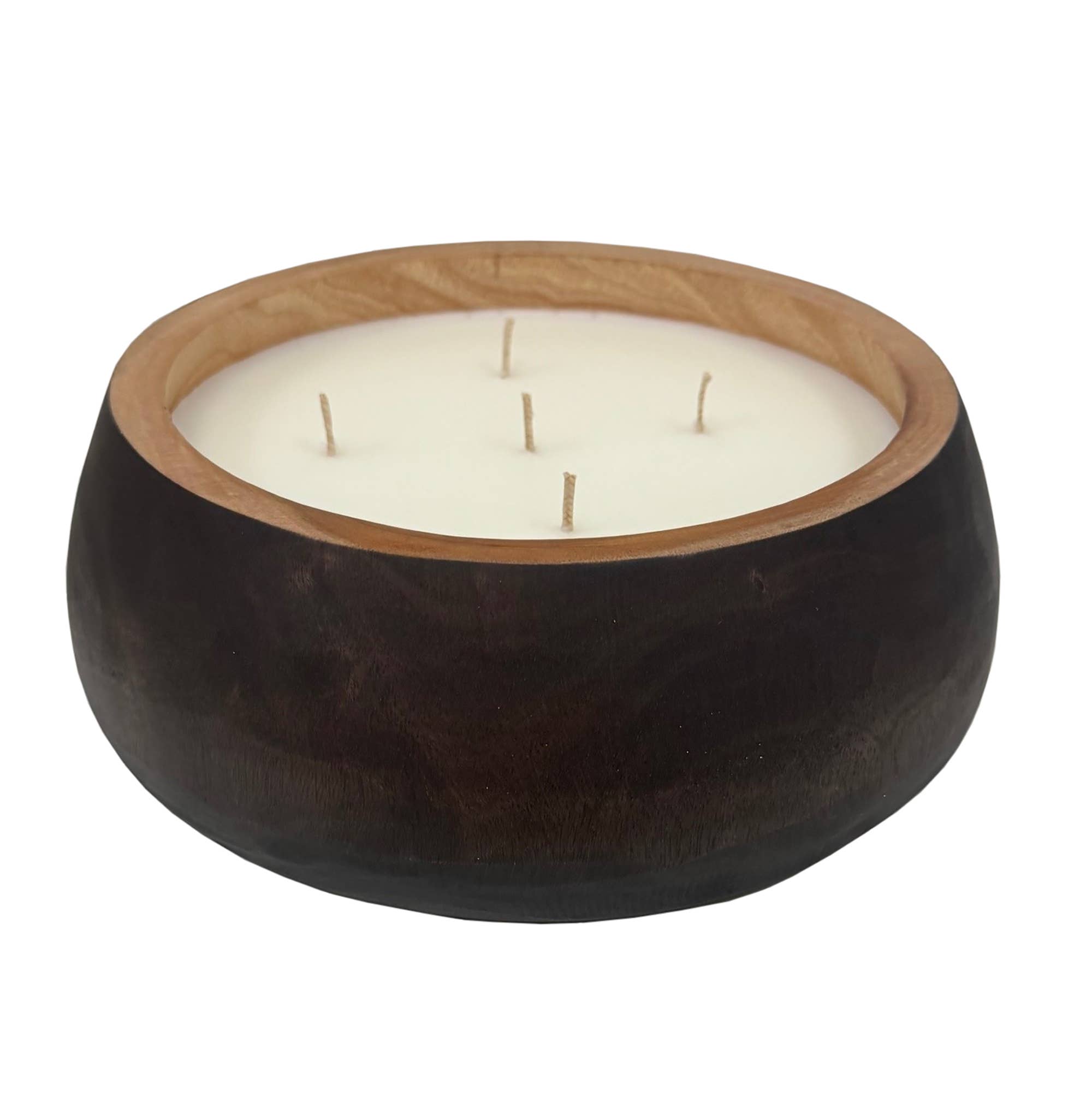 Color Blocked Teakwood Bowl Candle