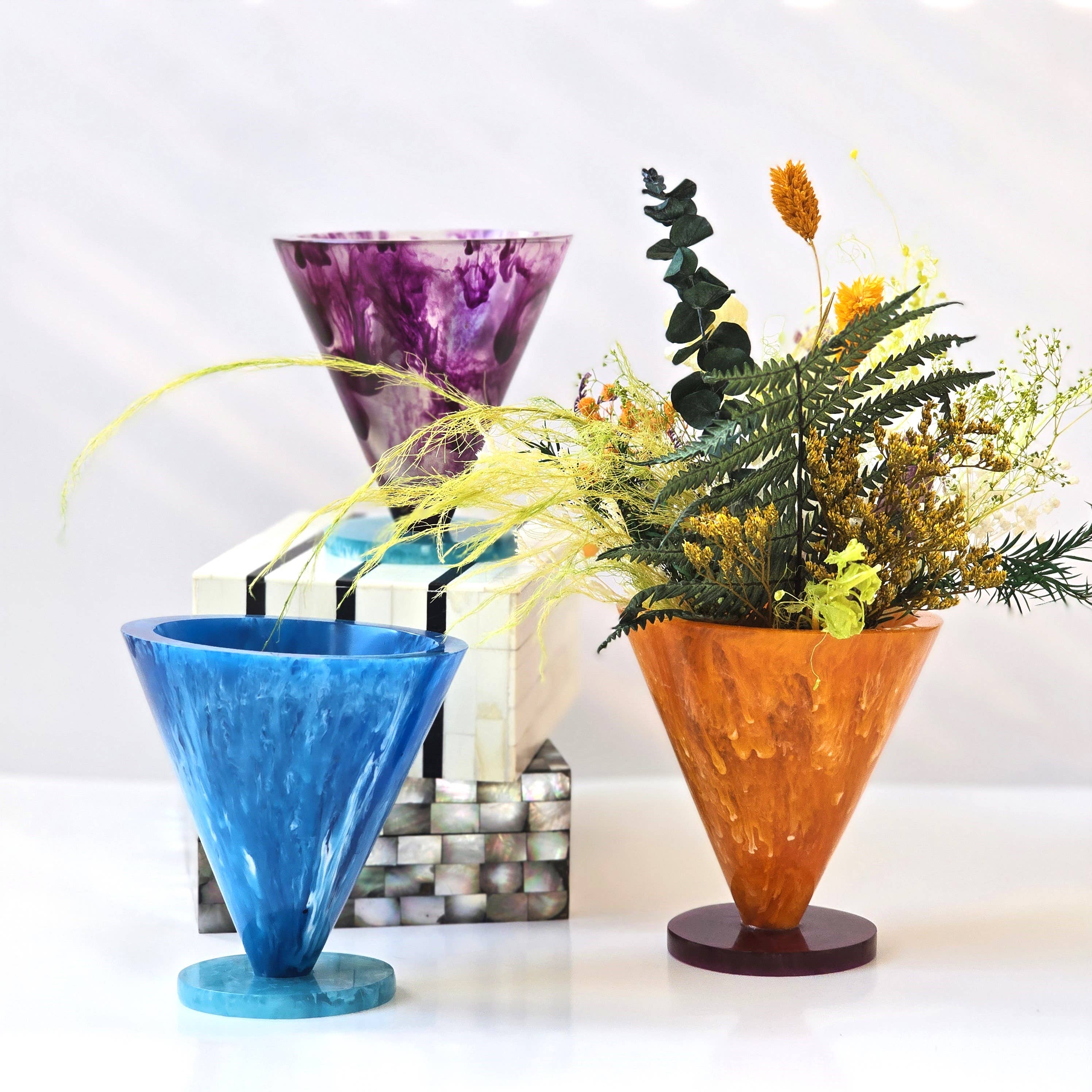 Handmade Multi Color Resin Flower Vases - Dry Flowers Pot: Purple