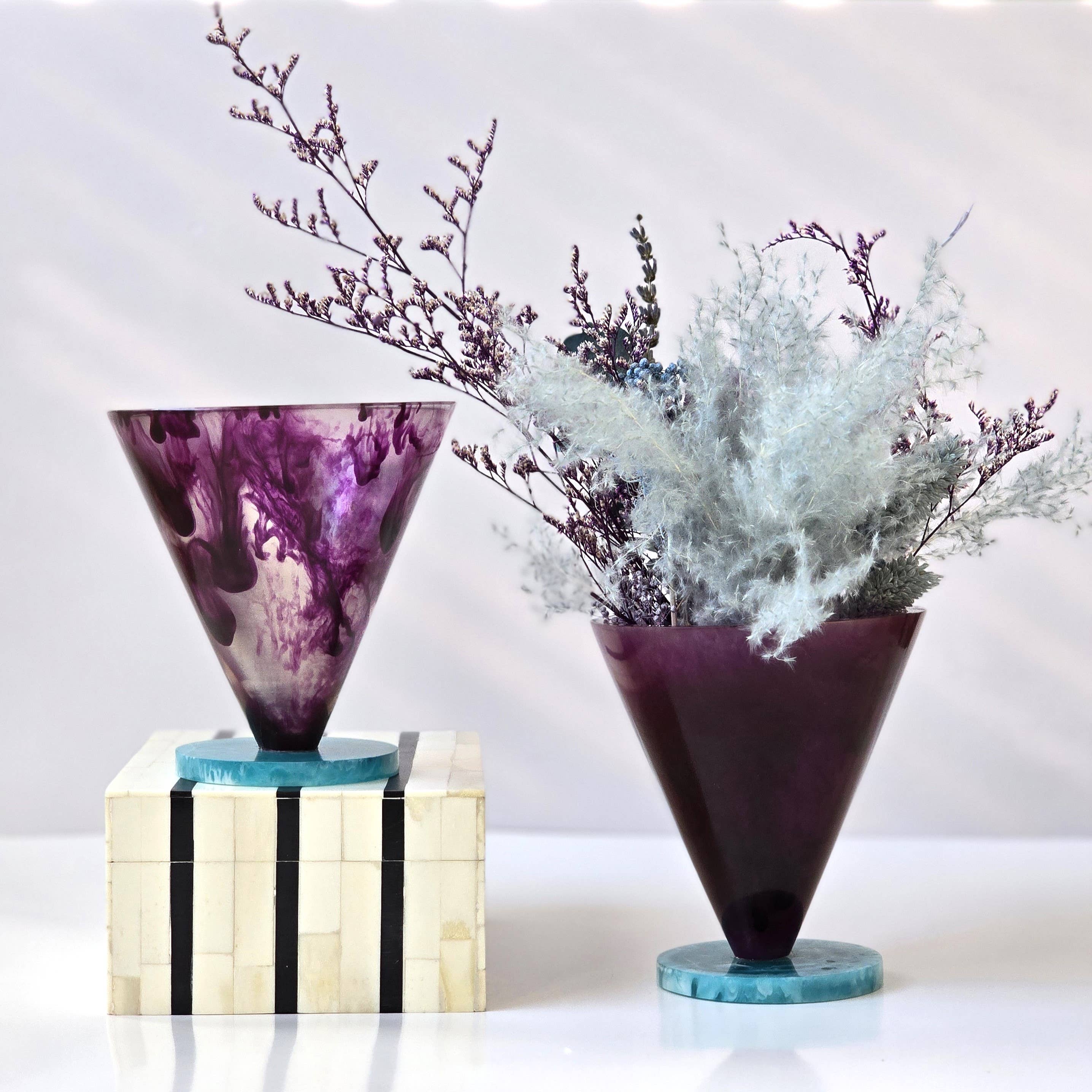 Handmade Multi Color Resin Flower Vases - Dry Flowers Pot: Purple