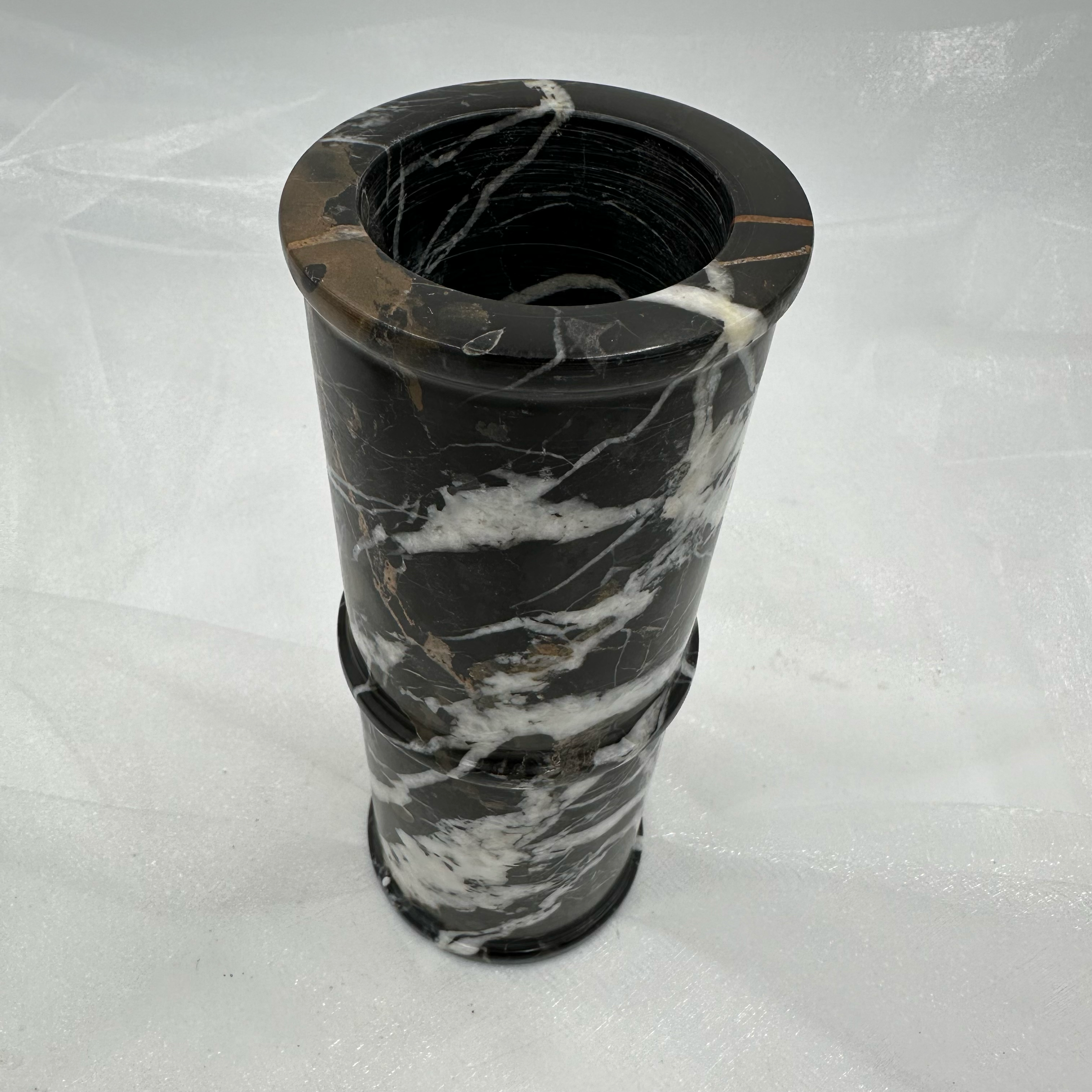 8" Cylindrical Vase in Marble & Onyx: Black & Gold Marble