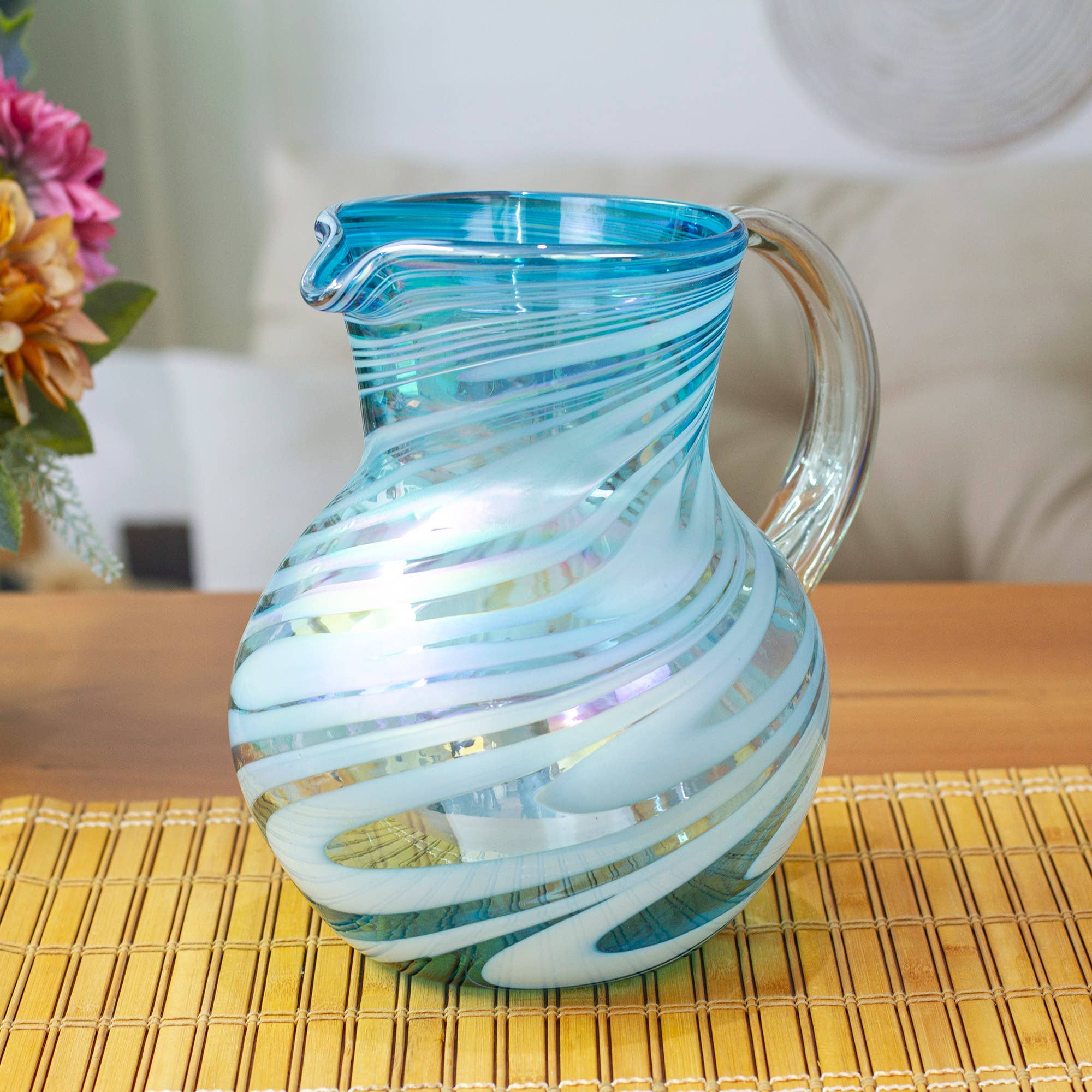 Novica Handmade Waves Of Sophistication Handblown Pitcher