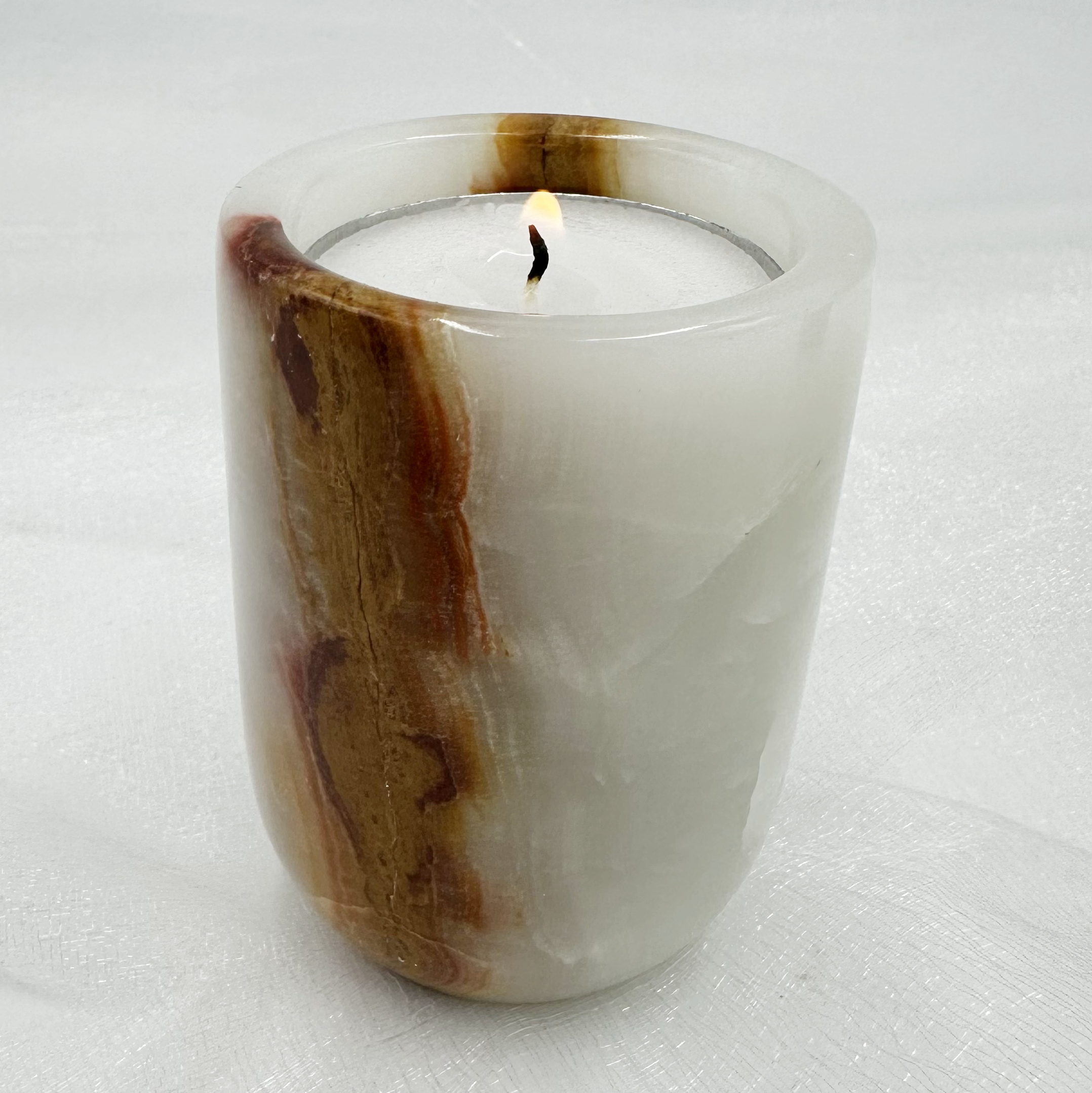 3" Pillar Tea Light in Marble and Onyx: Black Zebra Marble