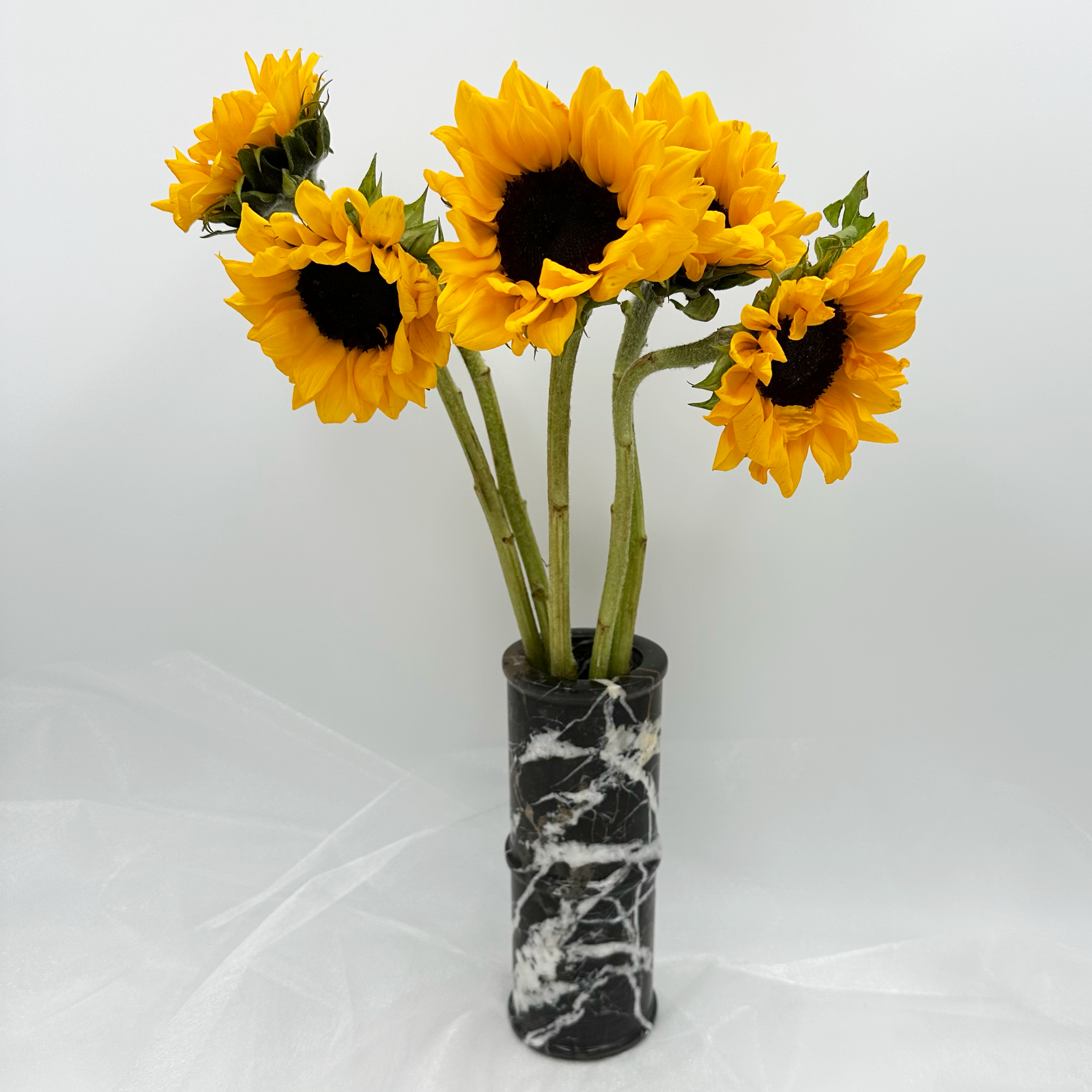 8" Cylindrical Vase in Marble & Onyx: Black & Gold Marble