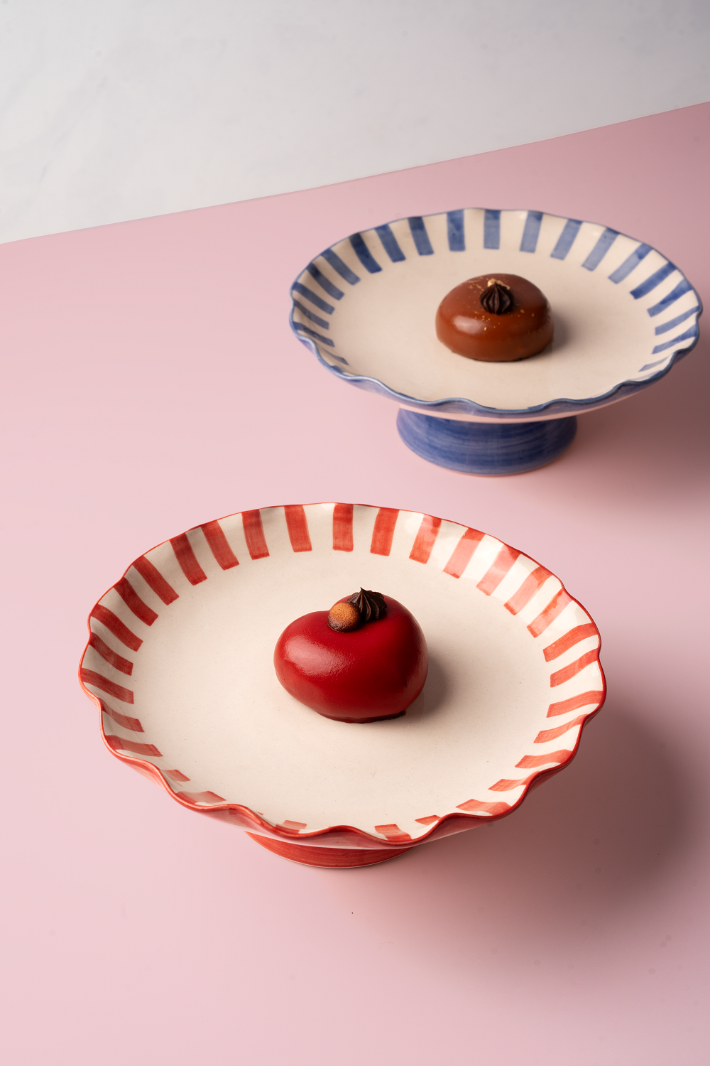 Ceramic Stripe Cake Stand, Blue