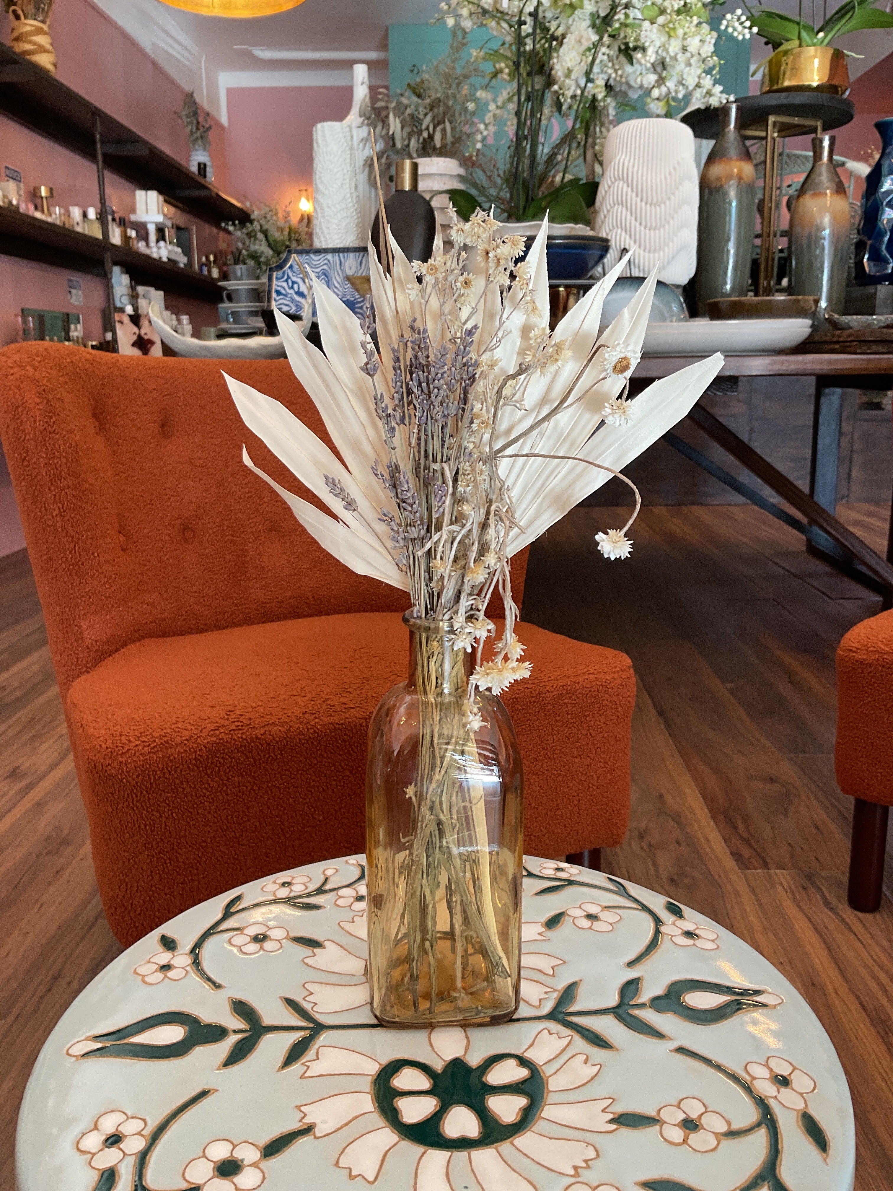 Dried Flowers in Amber Vase