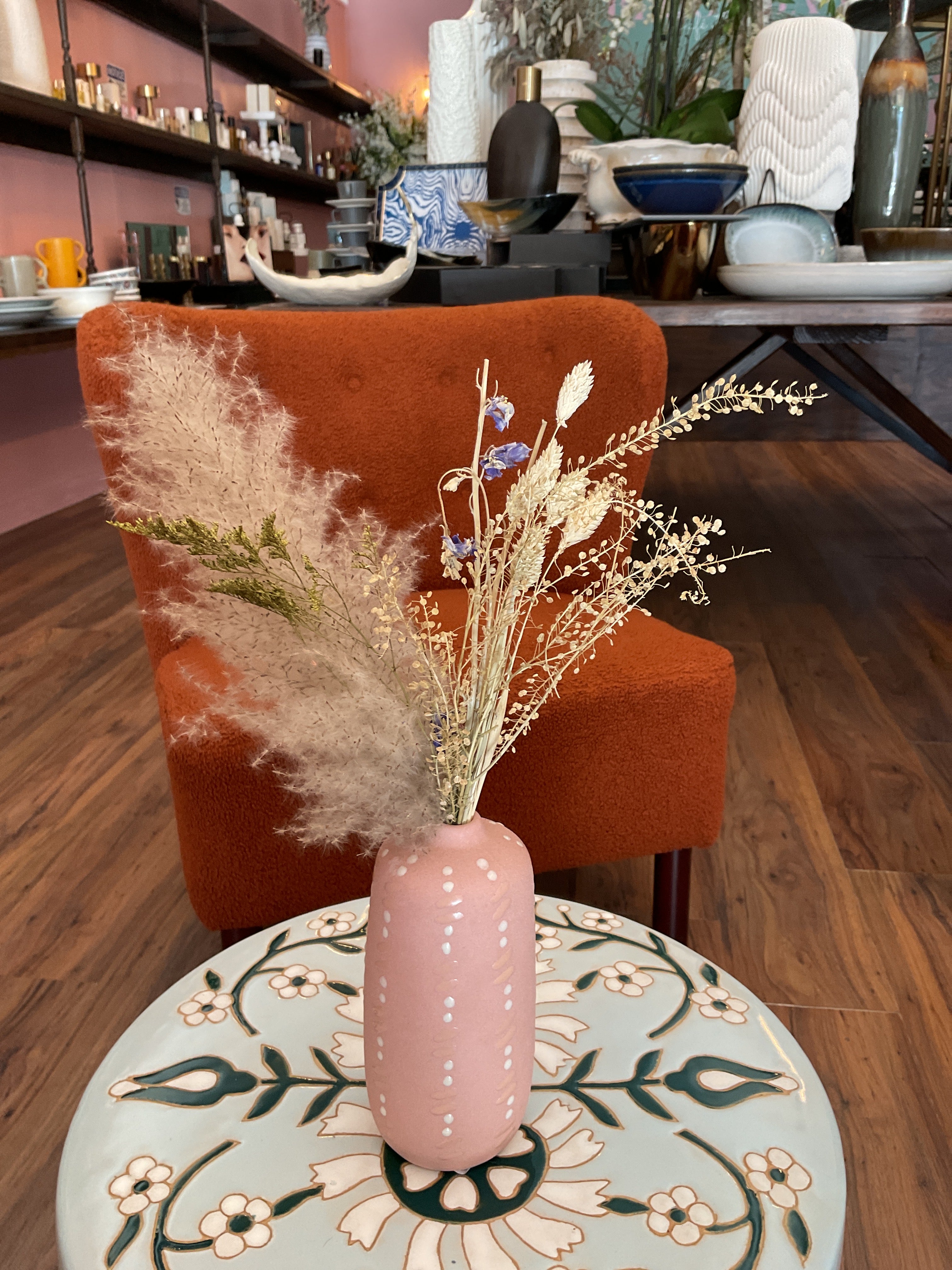 Dried Flowers in Pink Vase