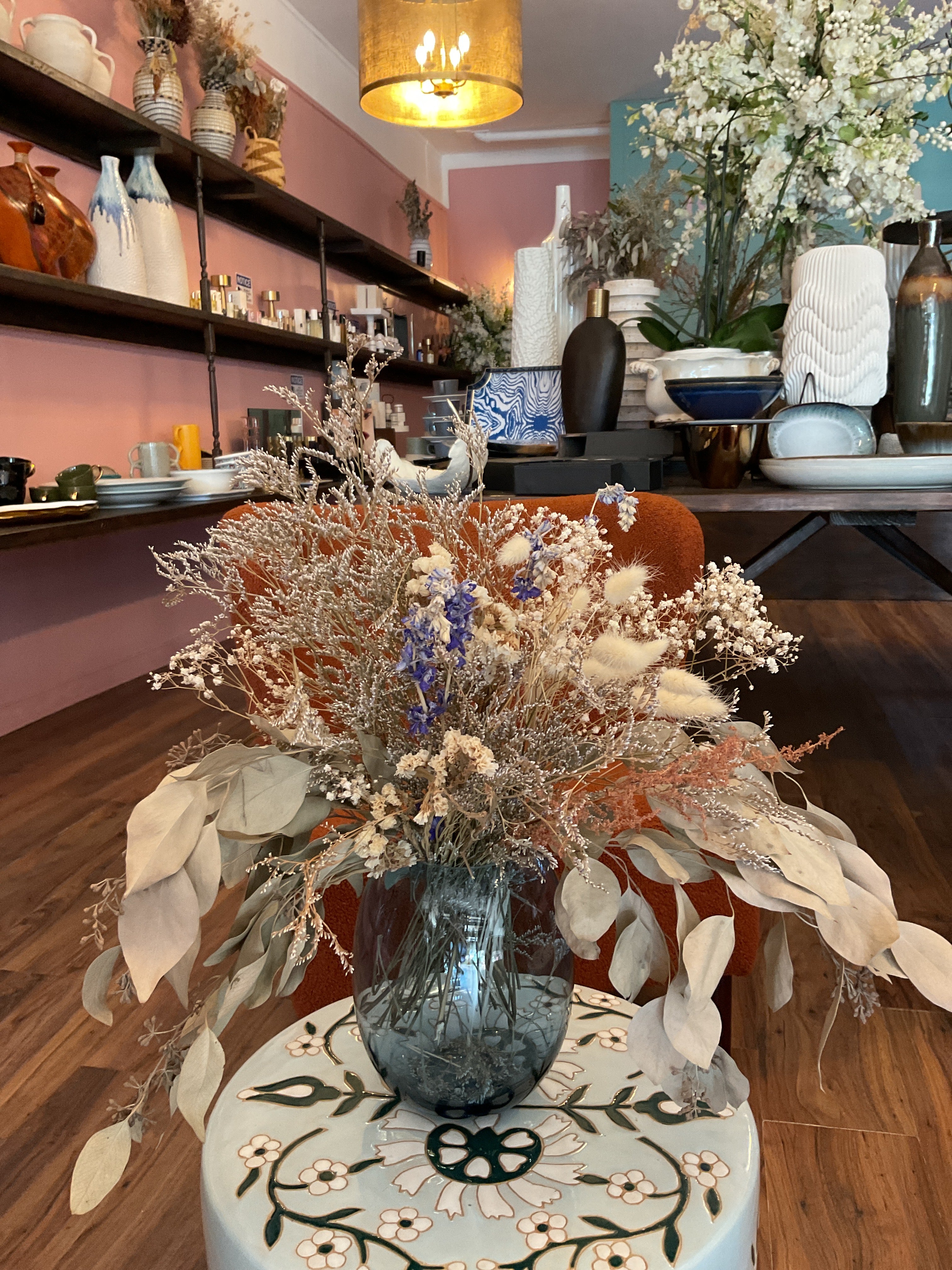 Dried Flowers in Blue Vase