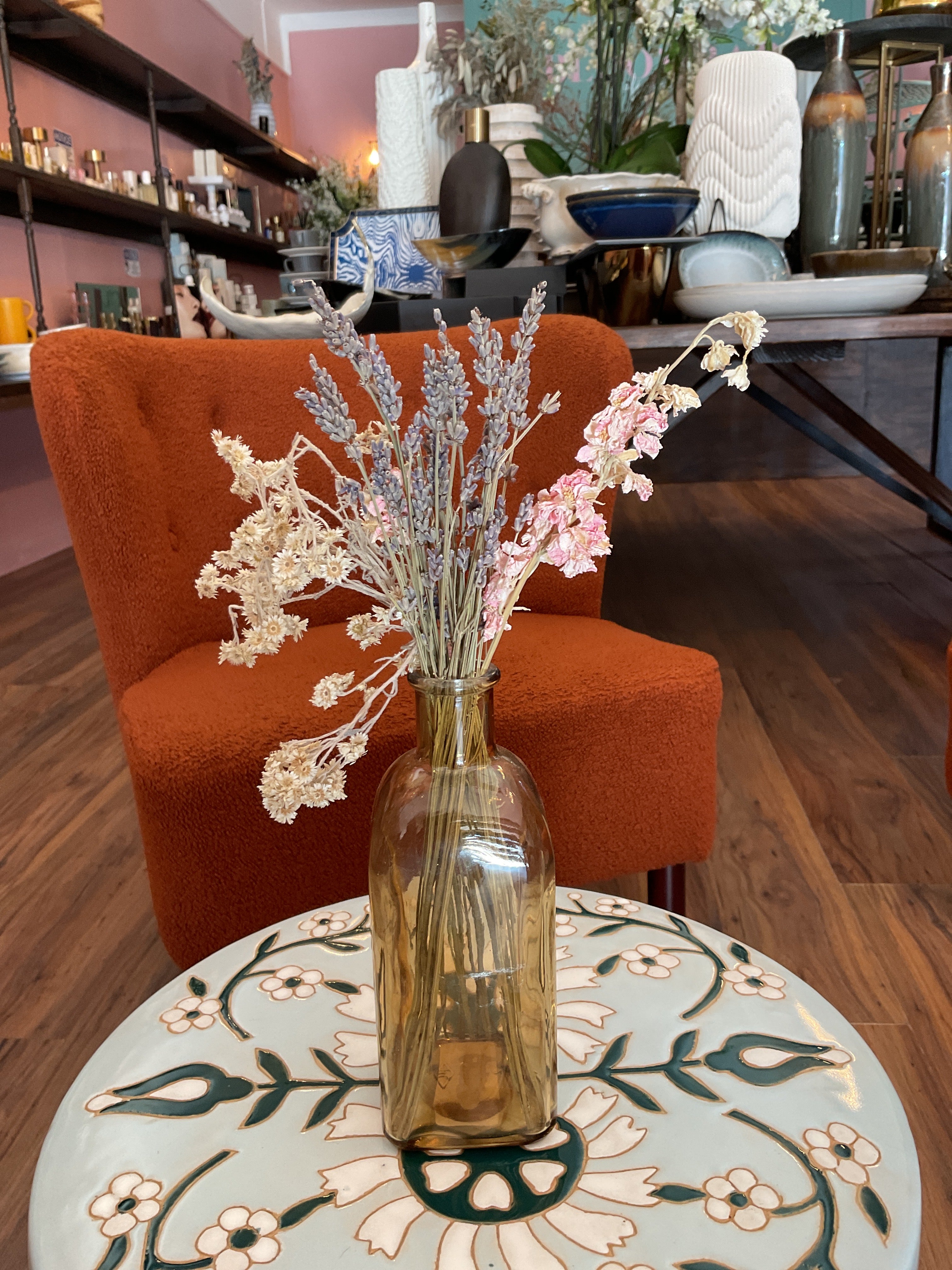 Dried Flowers in Amber Vase