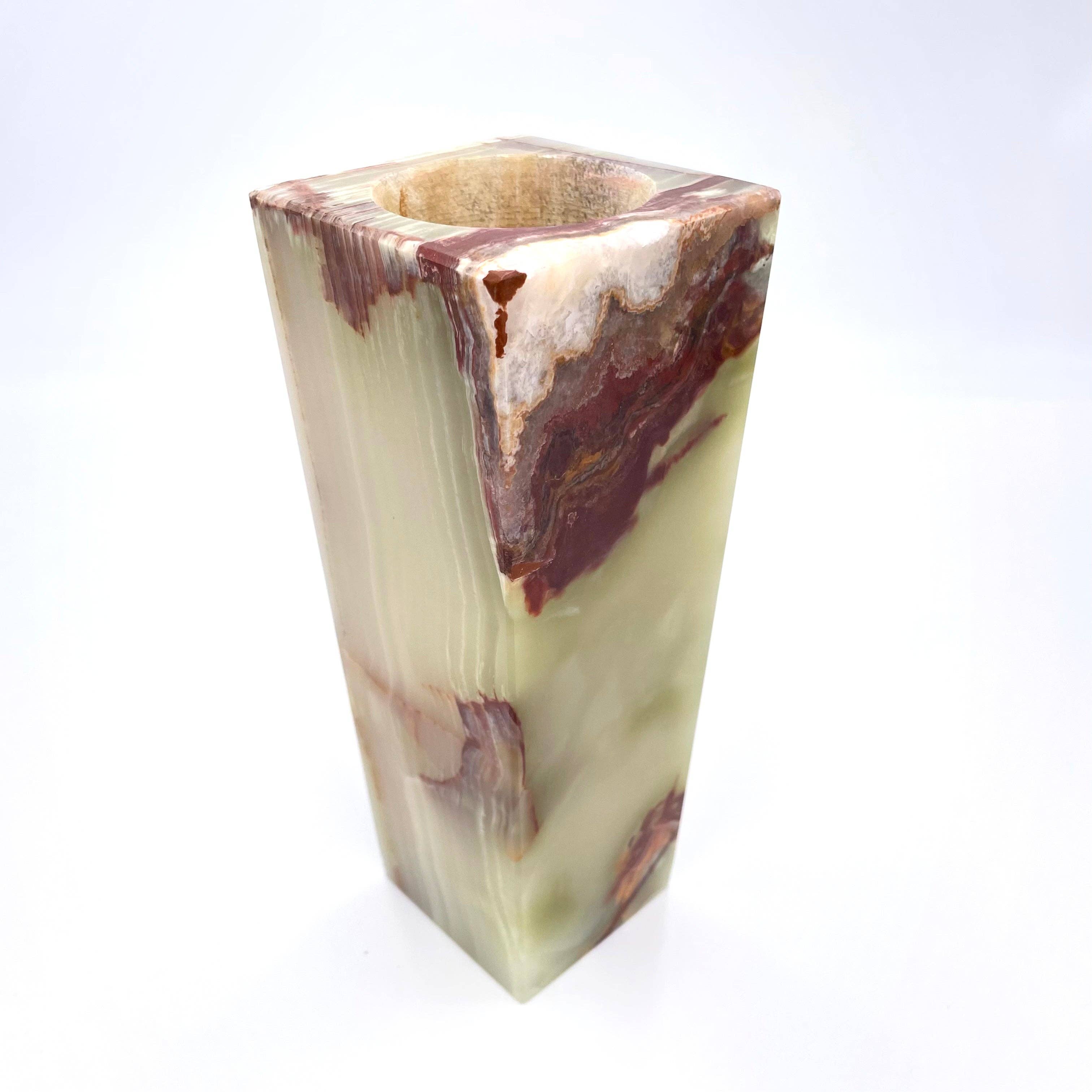 8" Square Vase in marble and onyx: Black Zebra Marble