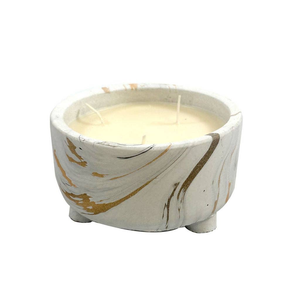 White and Gold Marbled Ceramic Candle Bowl - 12 Oz Floral Scented Candle for Elegant Home Decor And