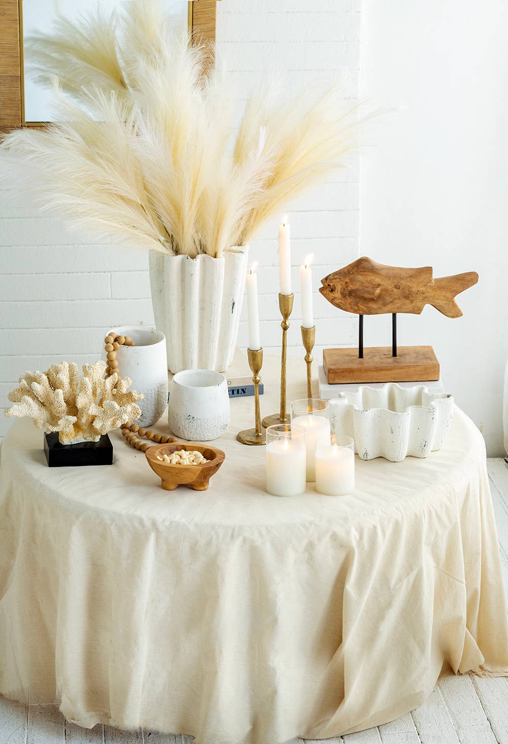 10.2x7.3x4.7" Rustic White Cement Scalloped Bowl