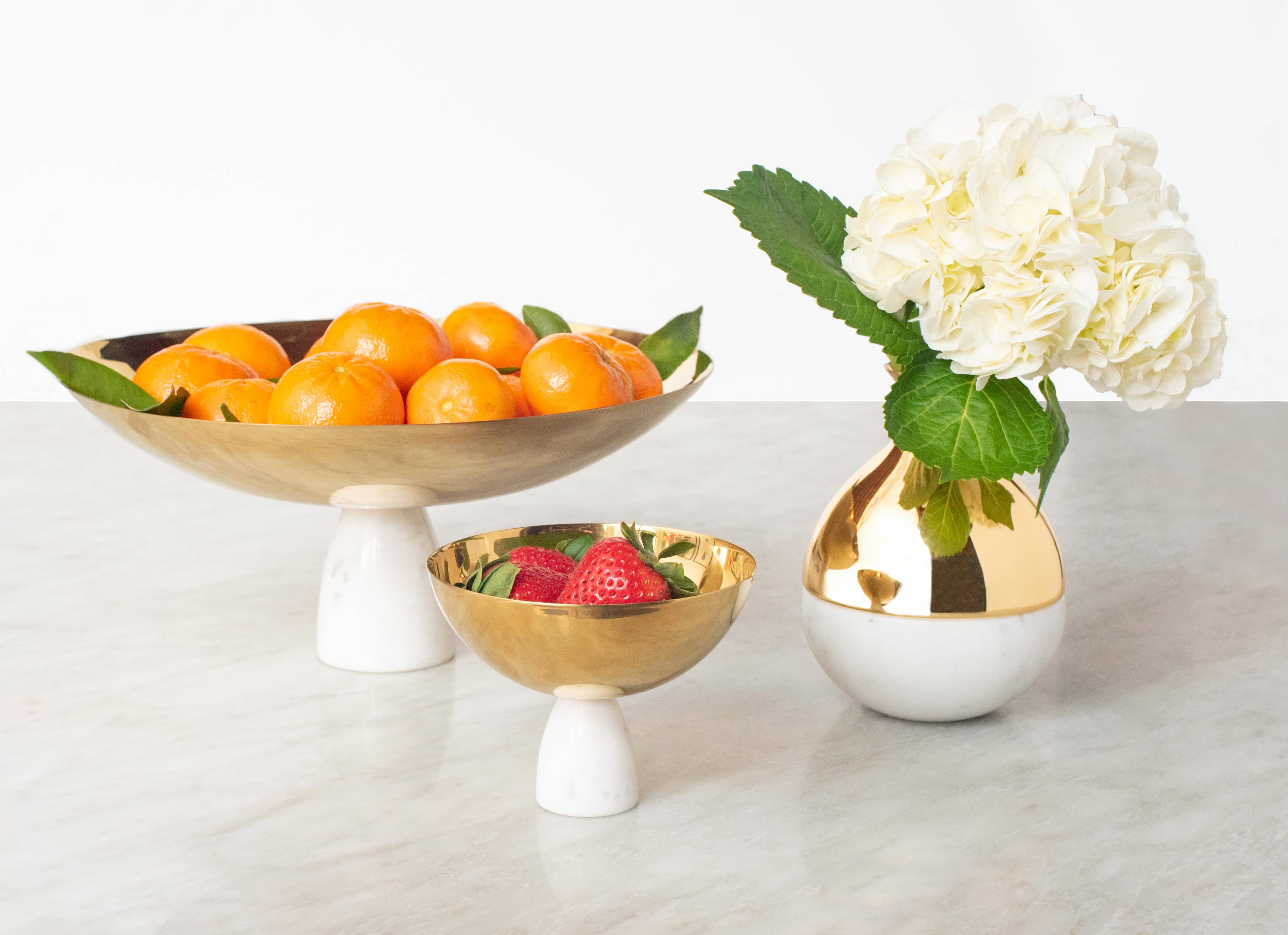 Coluna Fruit Bowl, Carrara Marble & Gold