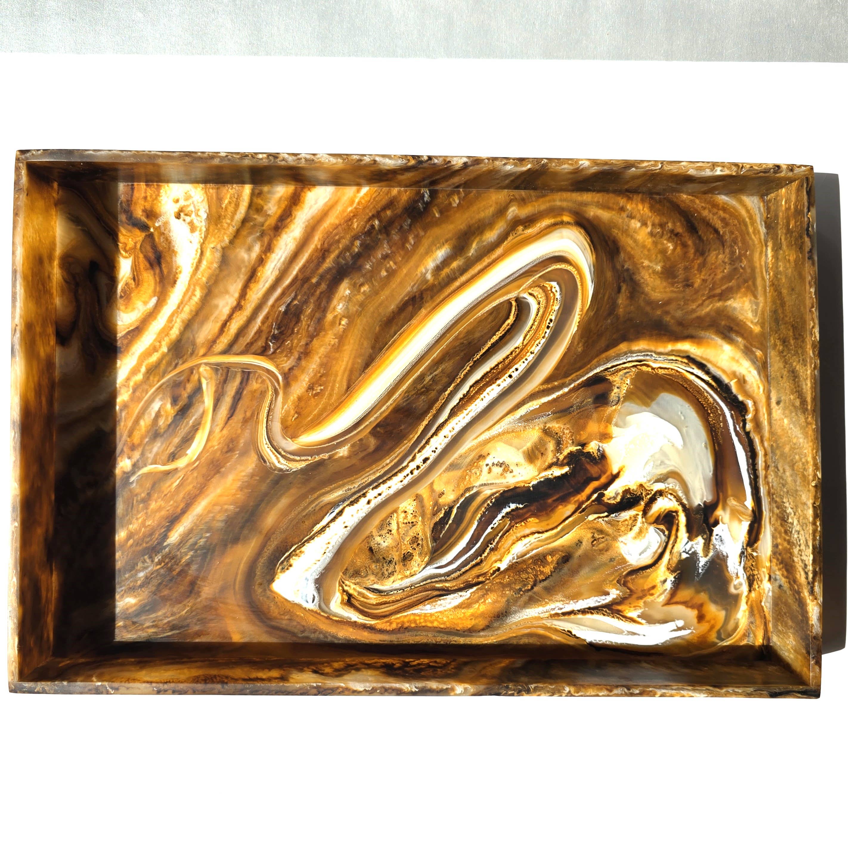 Swirl Brown Hand Poured Resin tray - Large Size