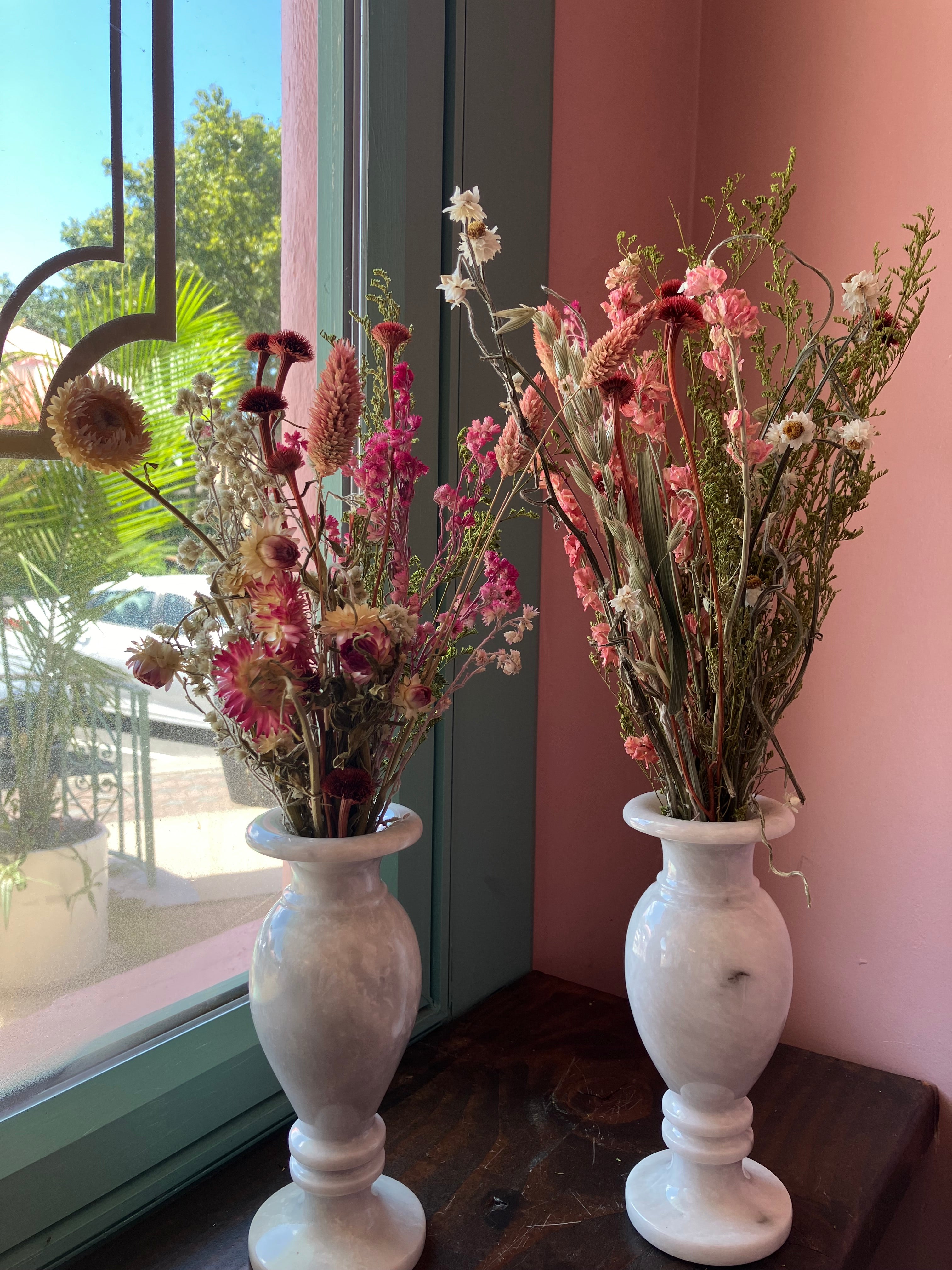 Dried Flowers in White Marble vase