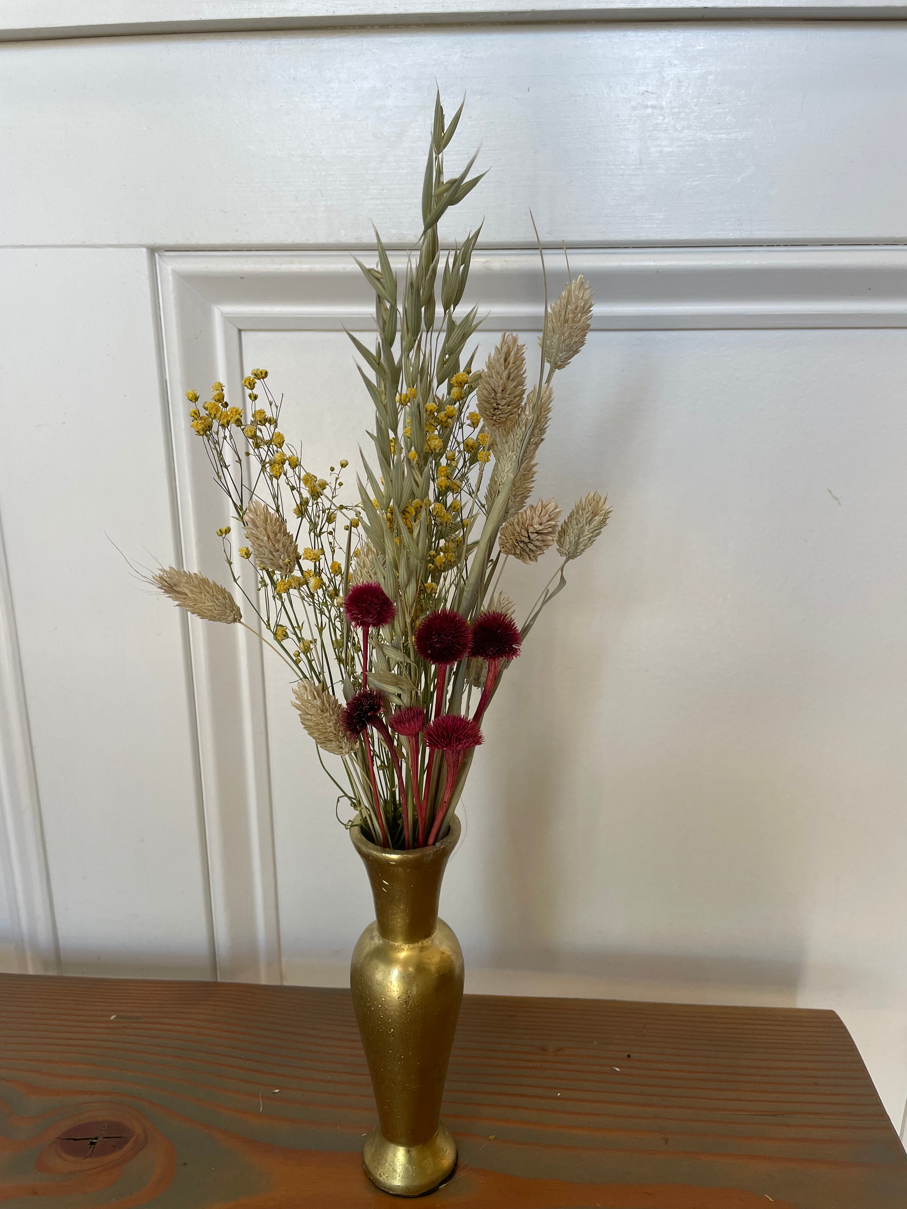Dried Flowers in Gold Bud Vase (assorted)