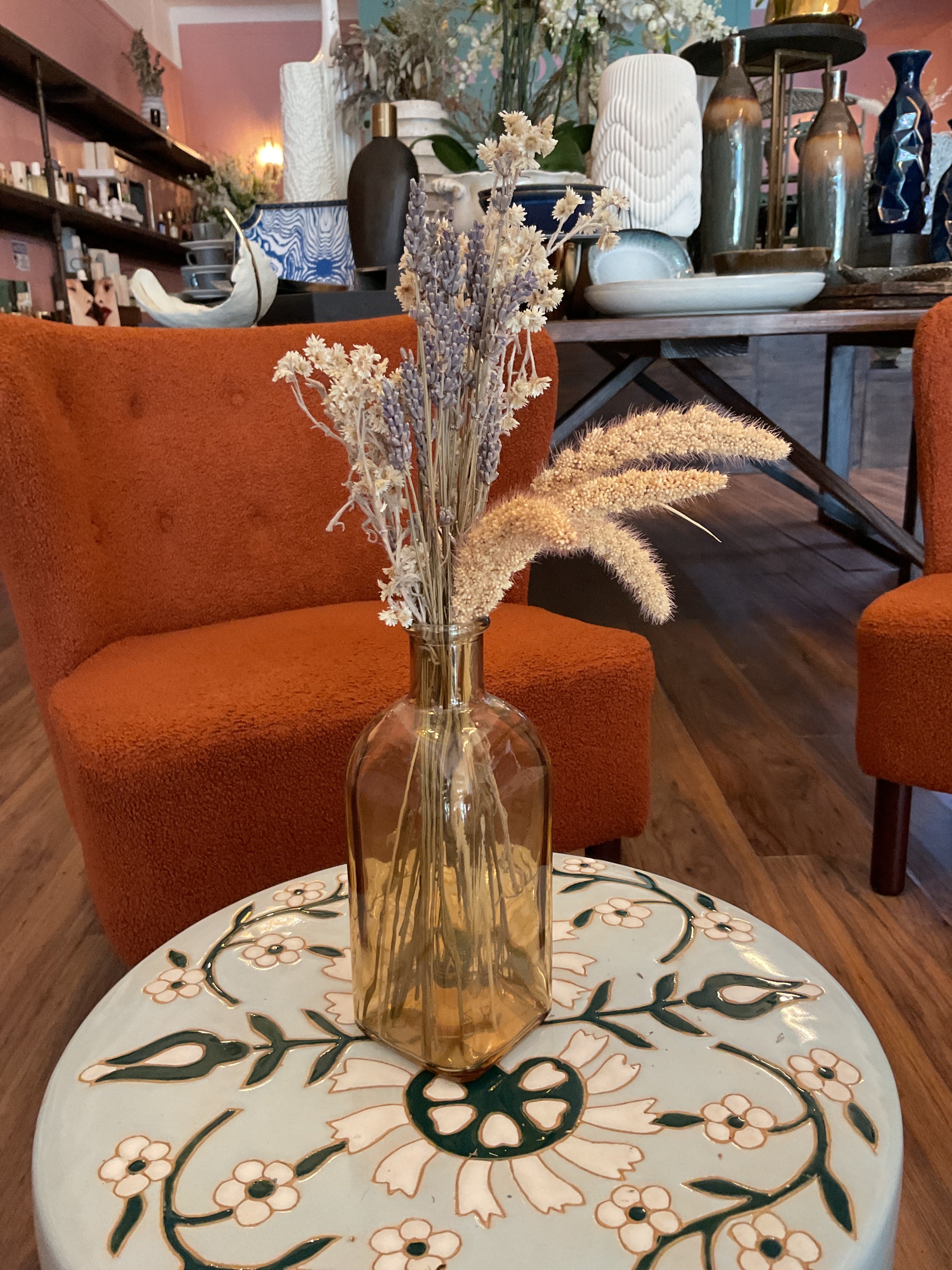 Dried Flowers in Amber Vase