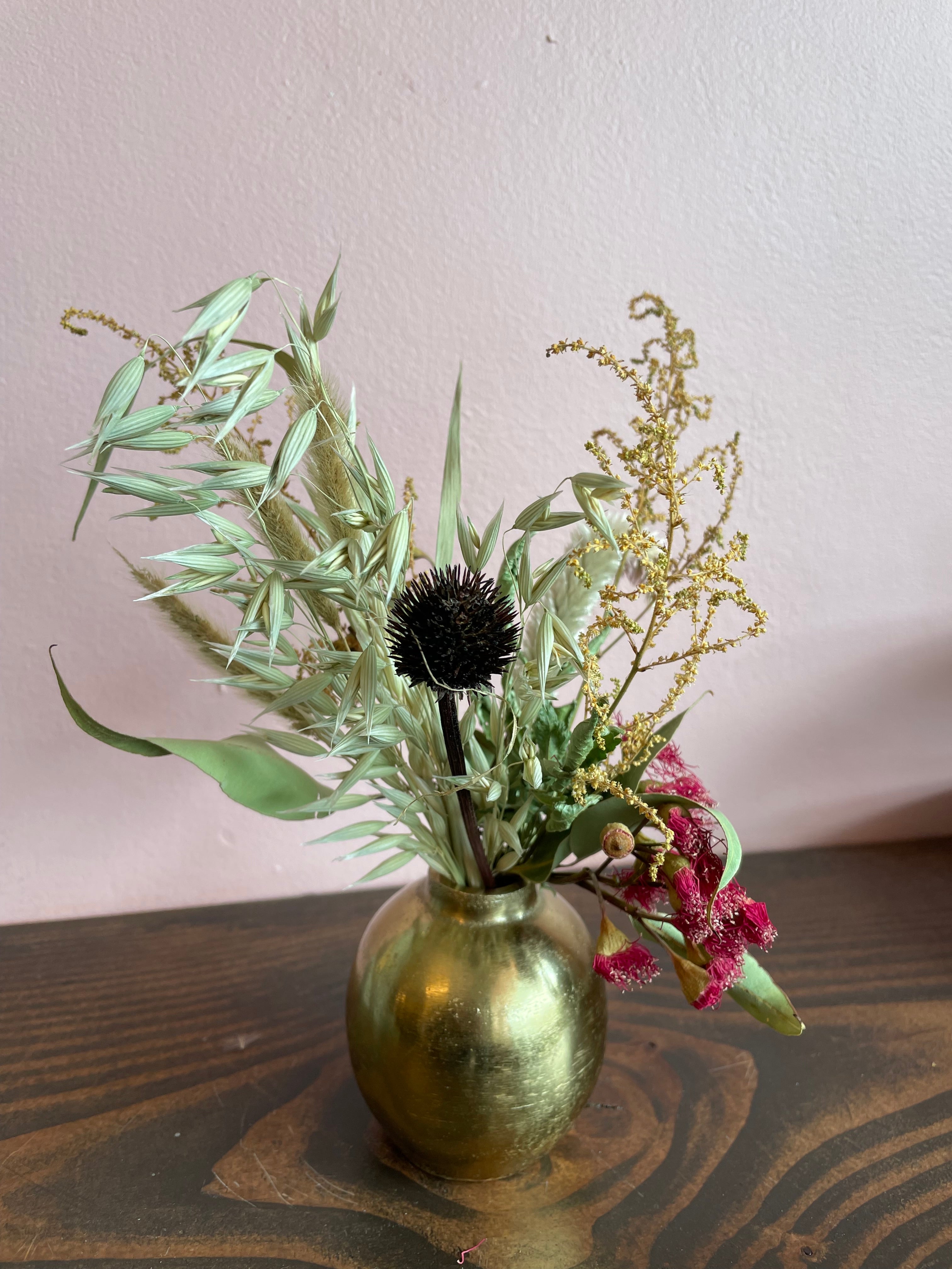 Dried Flowers in Gold Bud Vases (assorted)