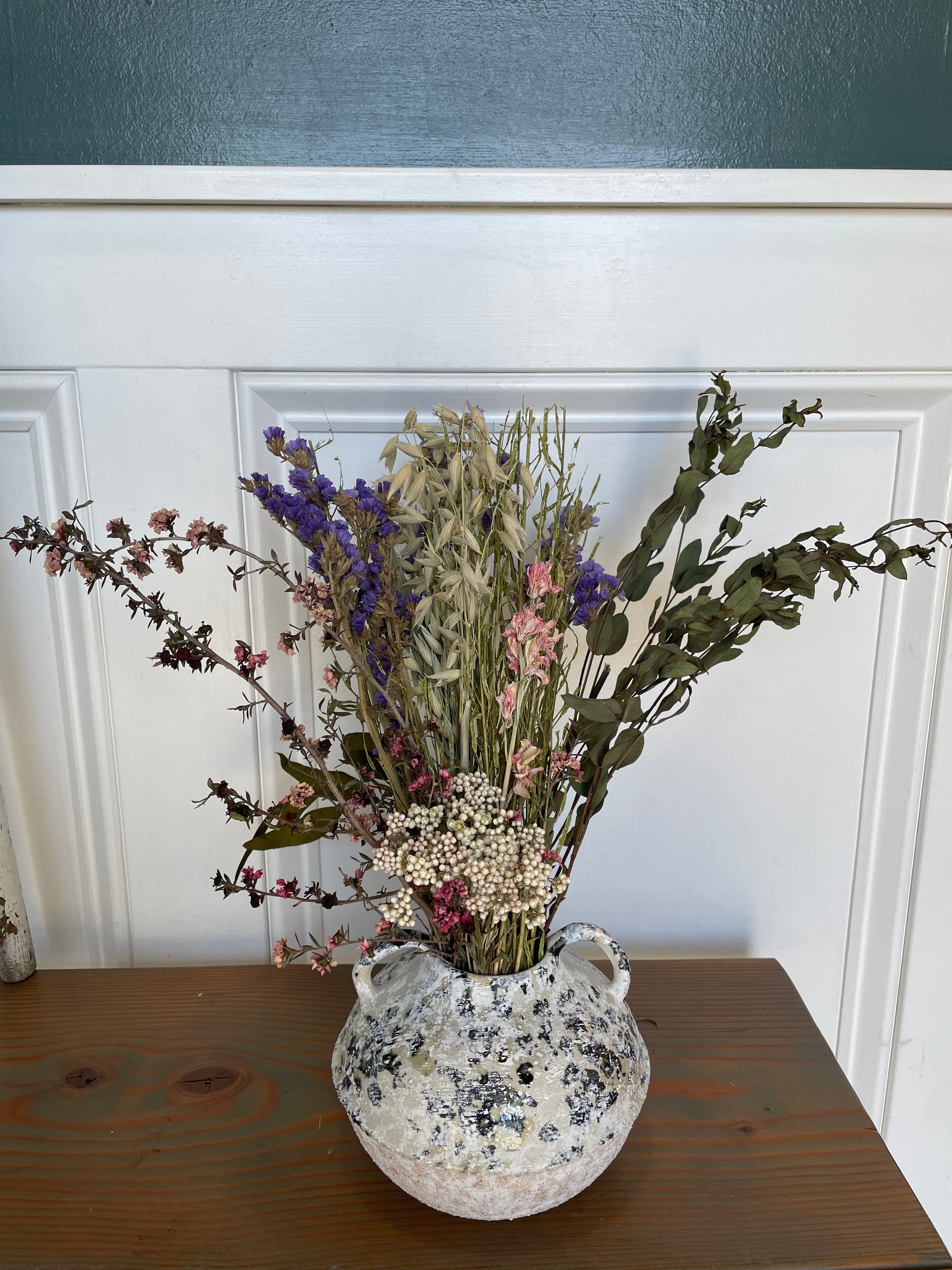 Dried Flowers in Ceramic Short Vase