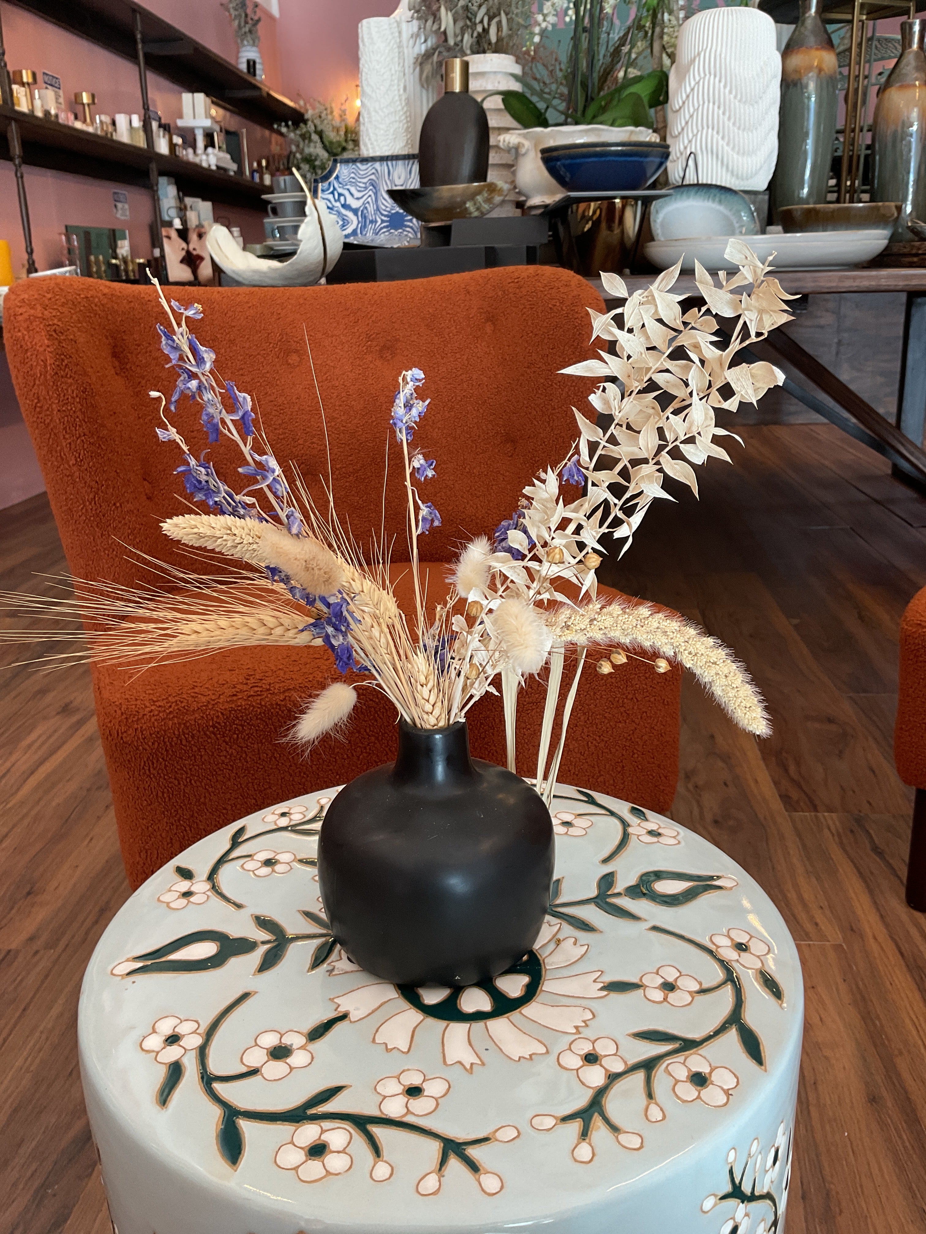 Dried Flowers in Black Short Vase