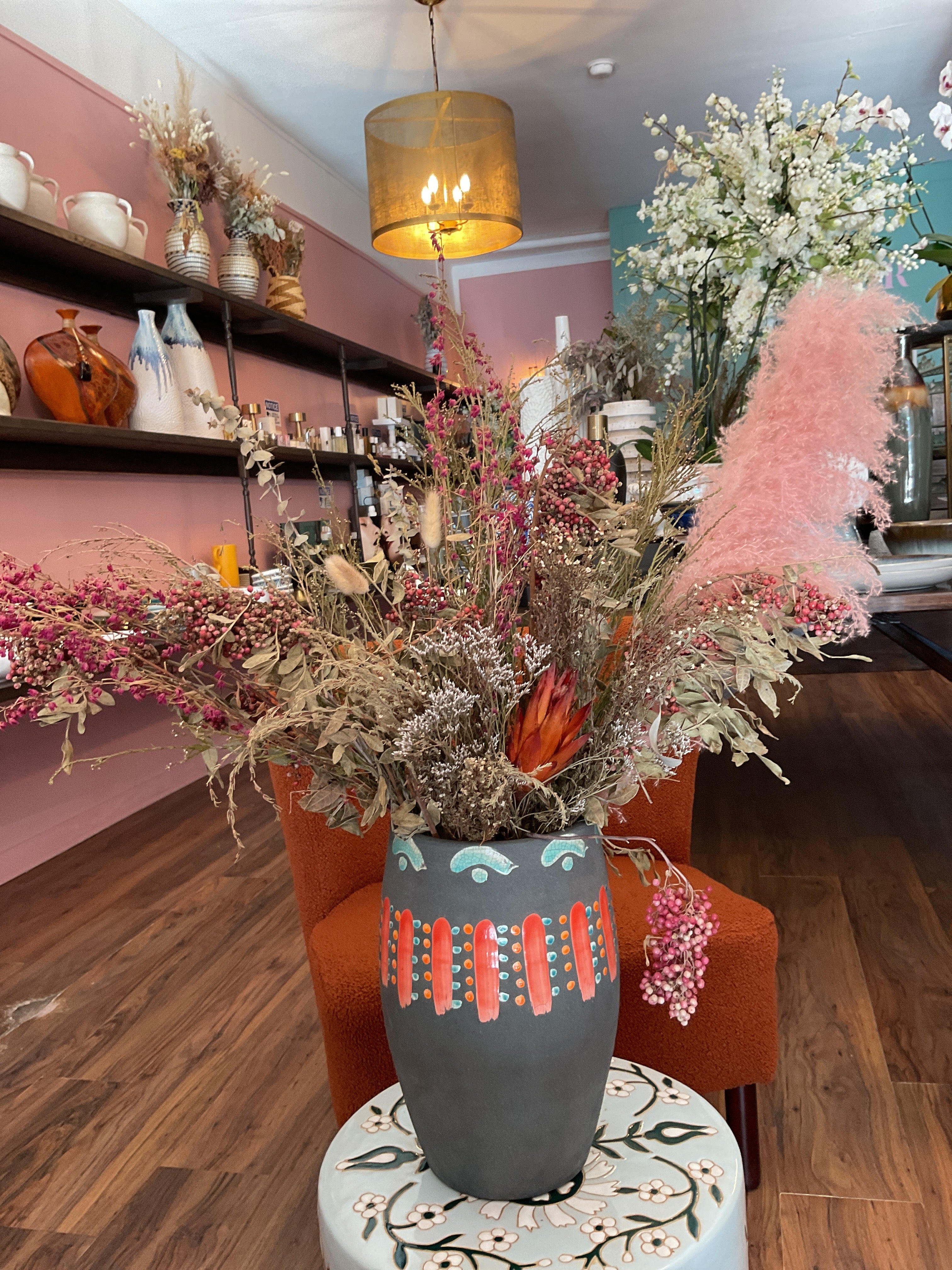 Dried Flowers in Hand Painted Vase