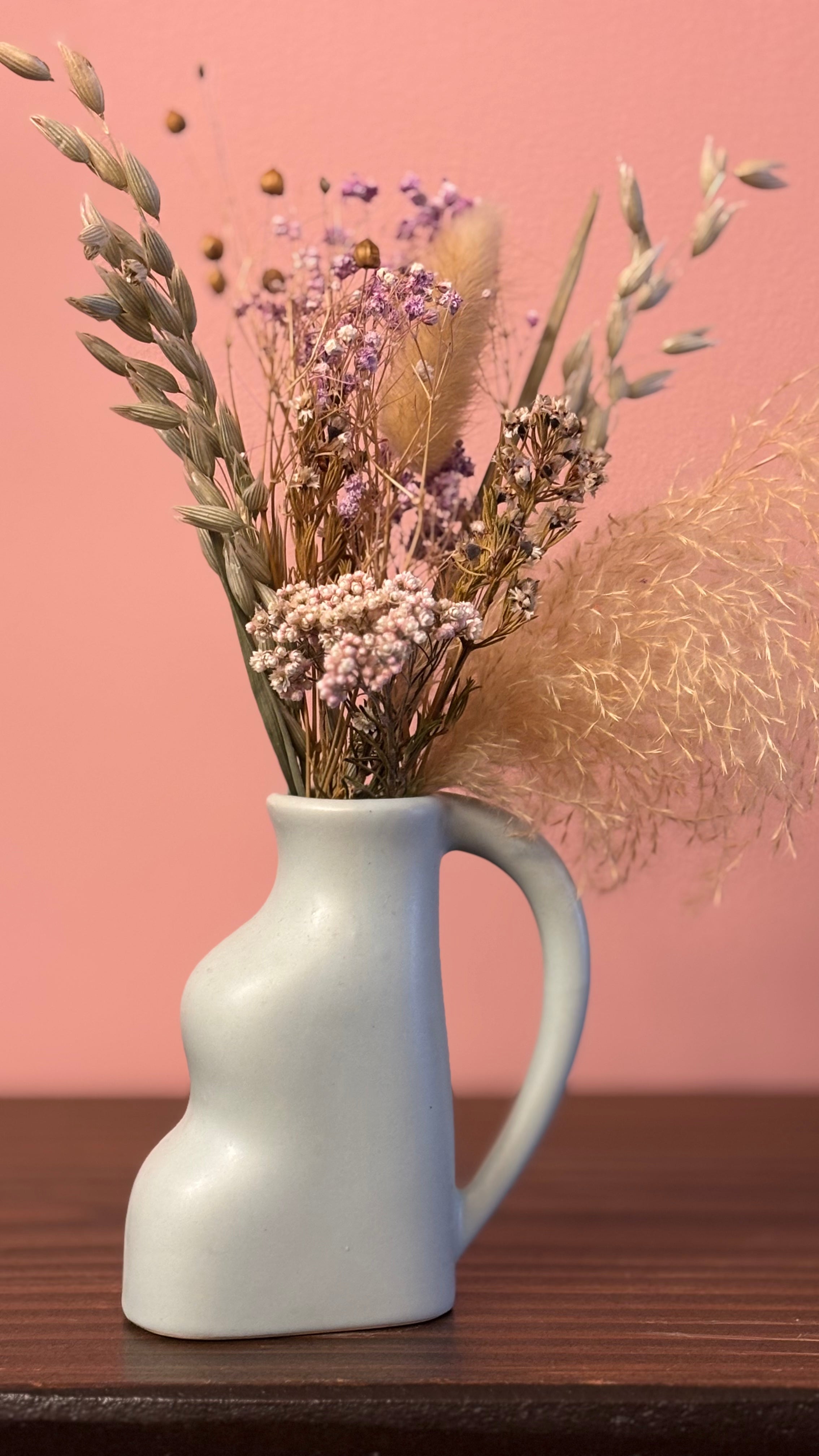 Dried Flowers in Bud Vase Light Blue 1