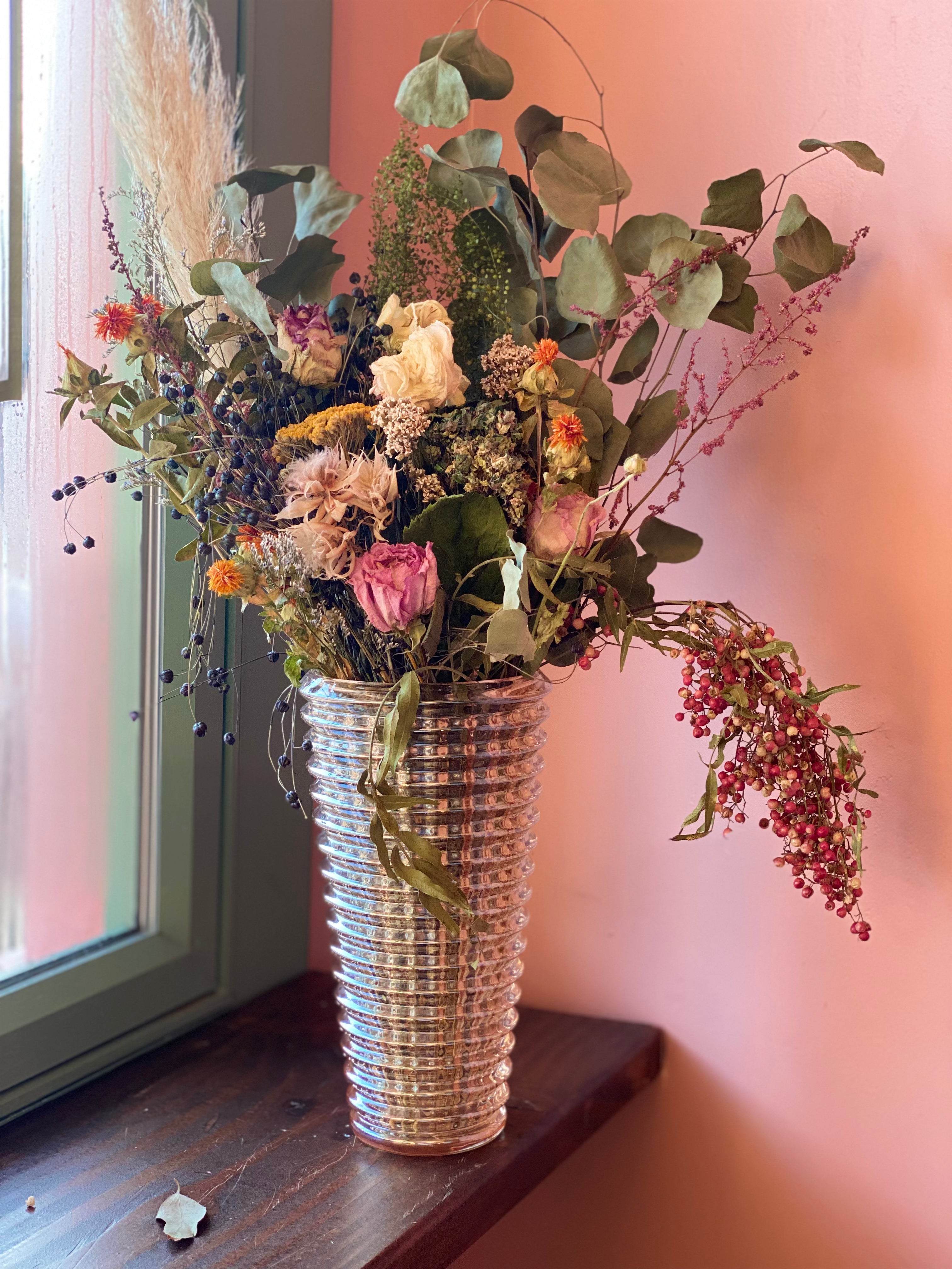 Dried Flowers in Crystal Vase