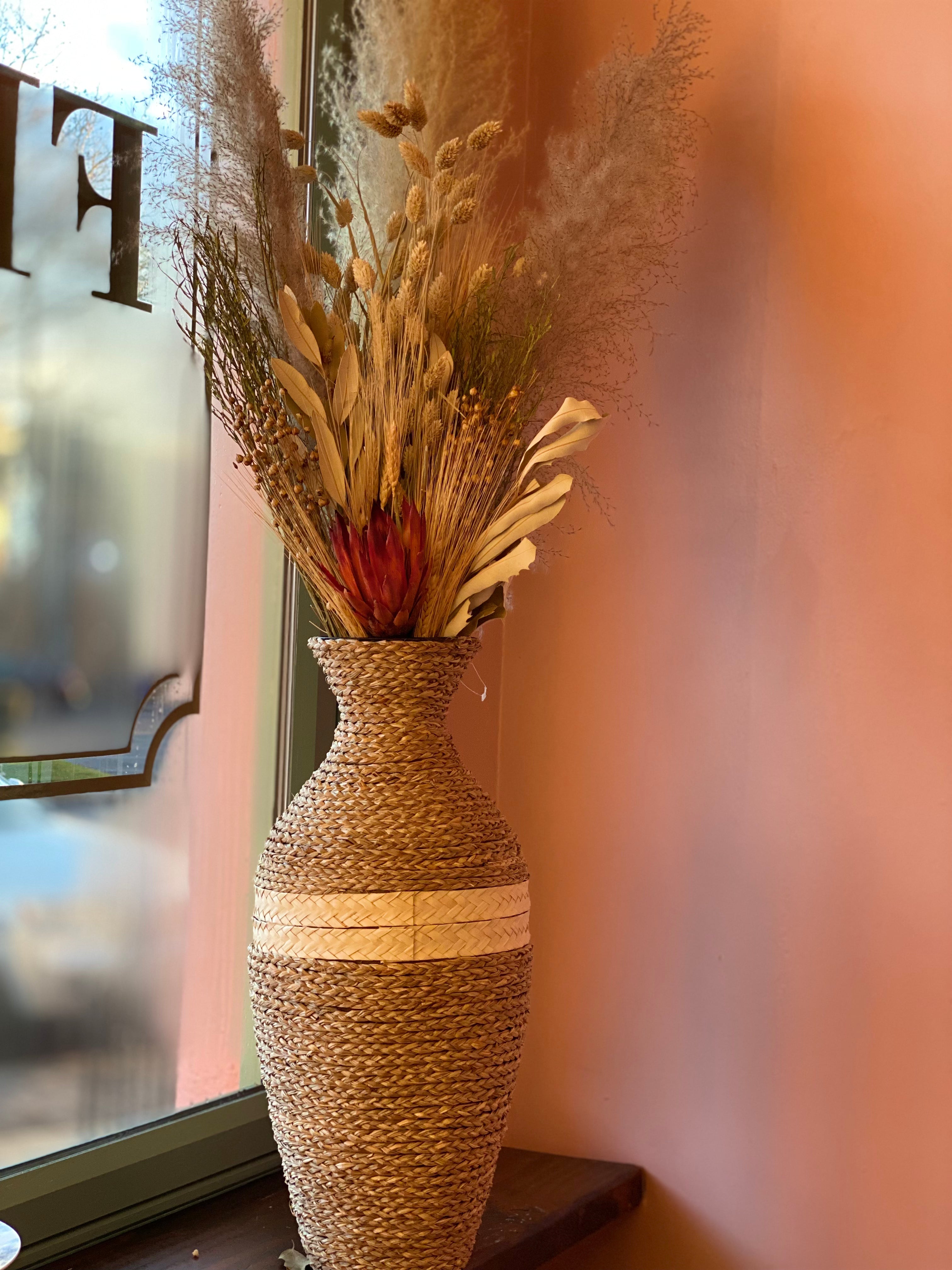 Dried Flowers in Rattan Vase