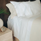 Serene Sheet Set by Rest & Reset styled in natural light, creating a calm and airy bedroom atmosphere