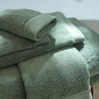 Close-up of organic cotton fabric on Oasis Bath Towel Set by Rest & Reset, showing softness and breathable weave