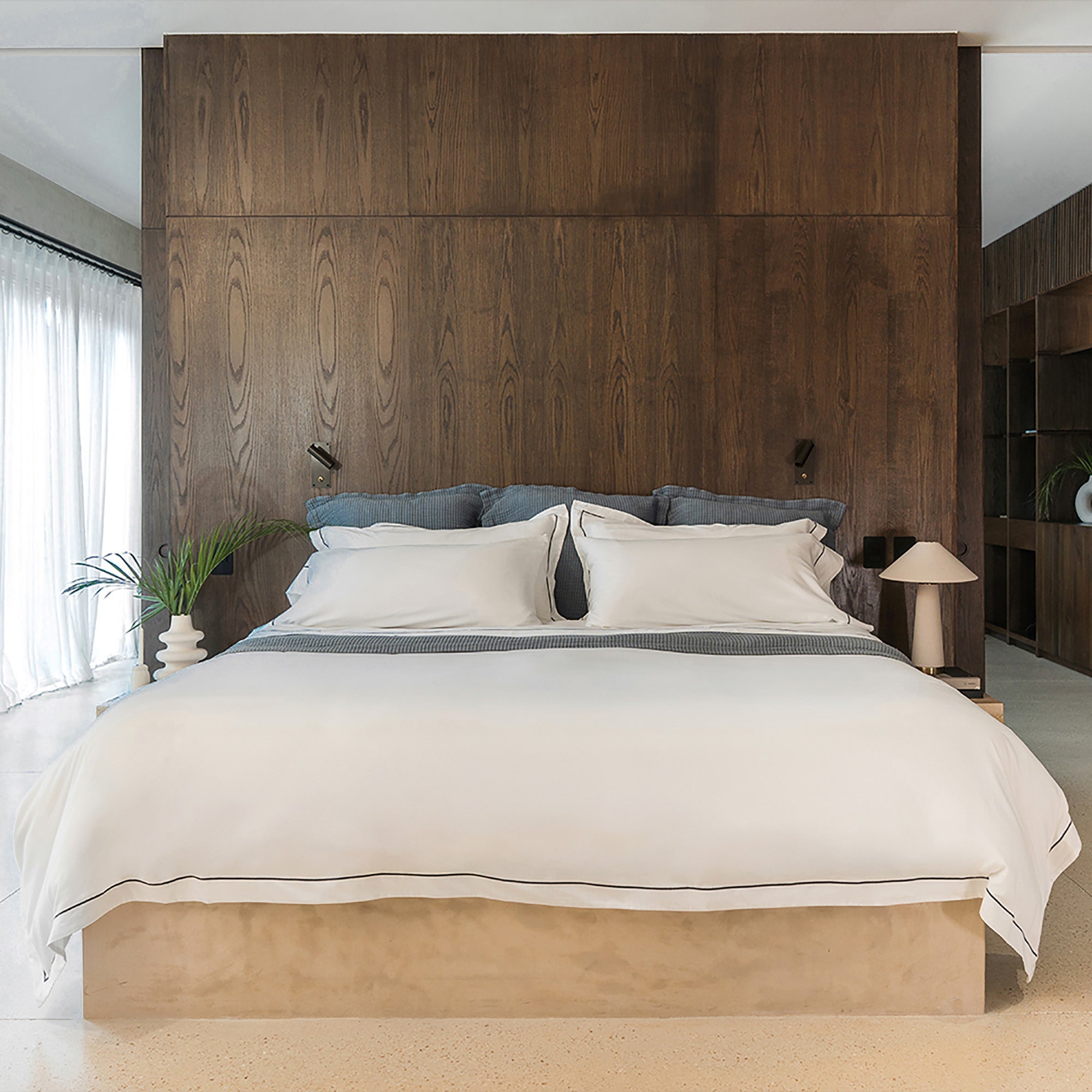 Serene Duvet Cover Set by Rest & Reset styled in a minimalist bedroom, reinforcing a serene and restorative aesthetic