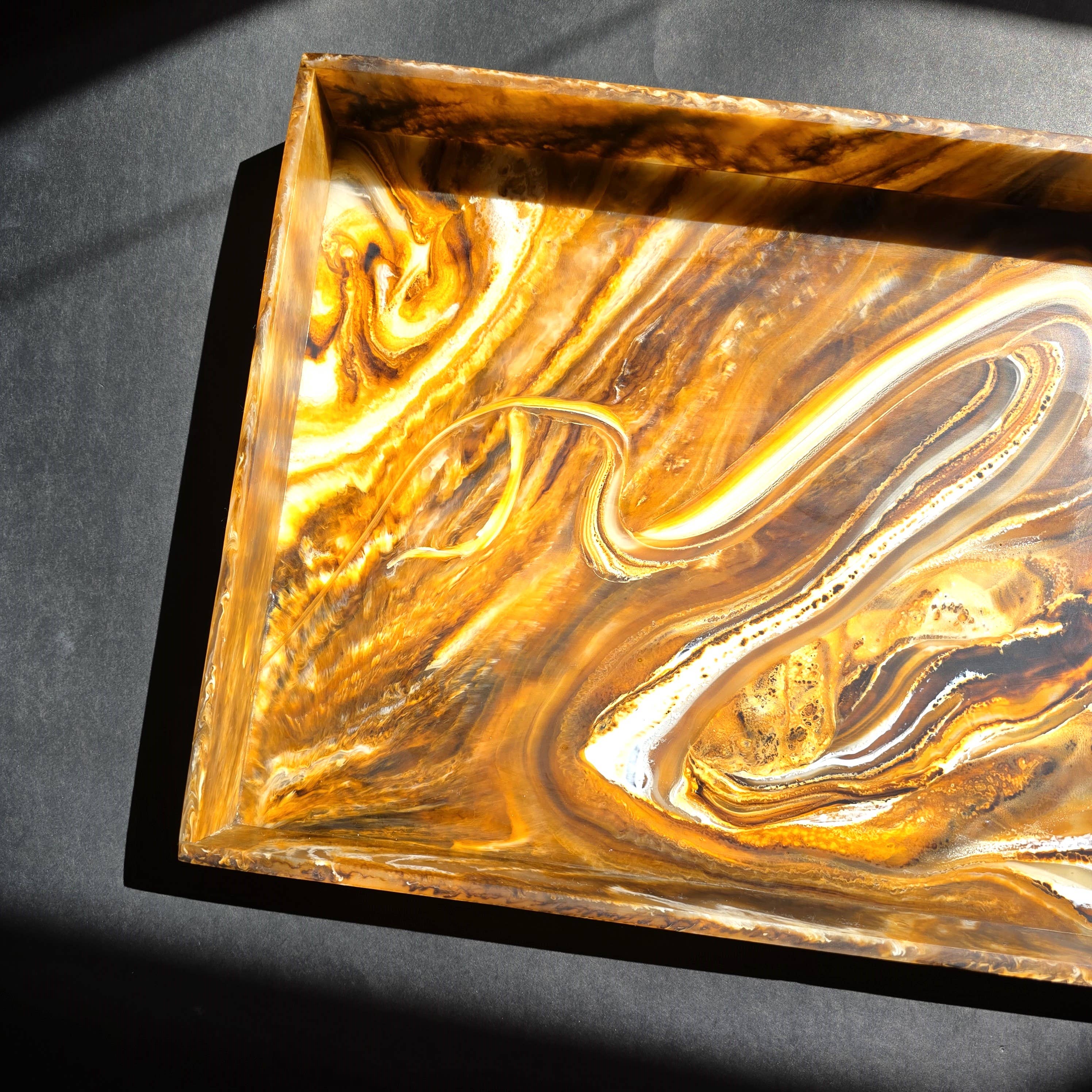 Swirl Brown Hand Poured Resin tray - Large Size