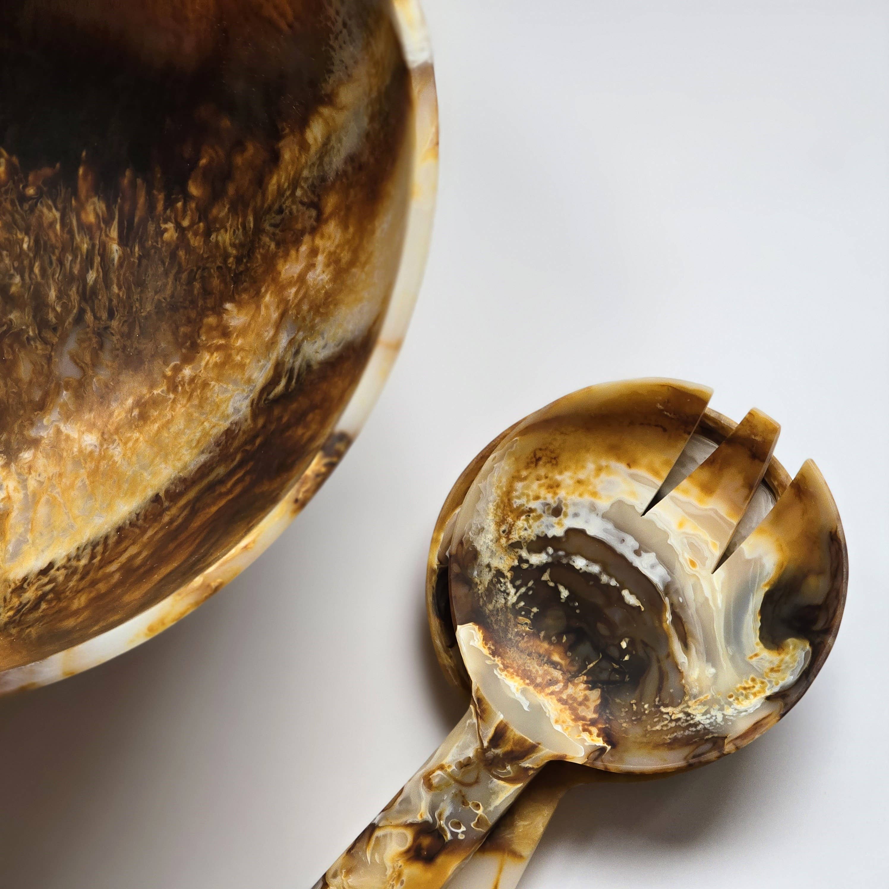 Hand Poured Resin Salad Serving Bowl - Matching Server: Serving Spoons Only