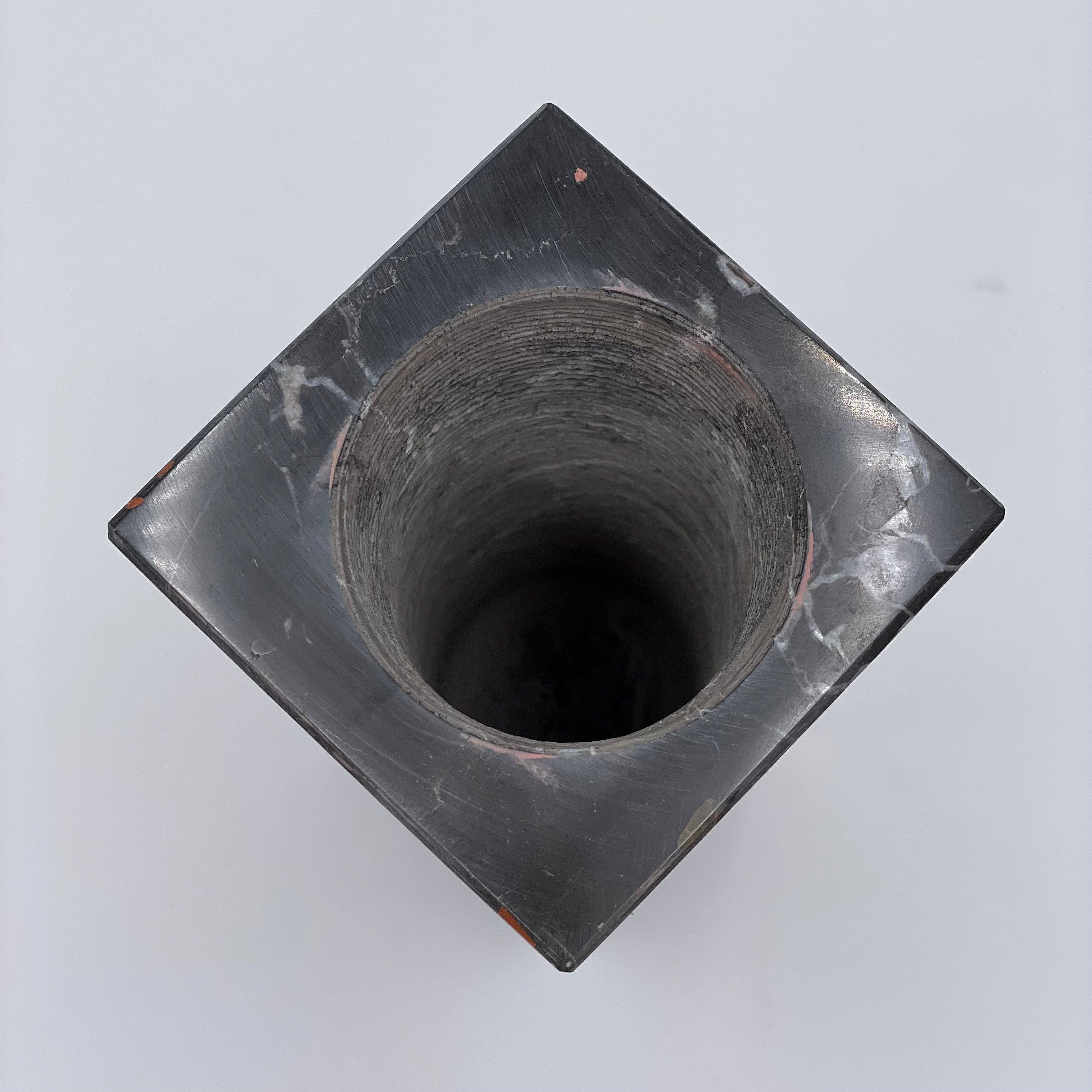 8" Square Vase in marble and onyx: Black Zebra Marble