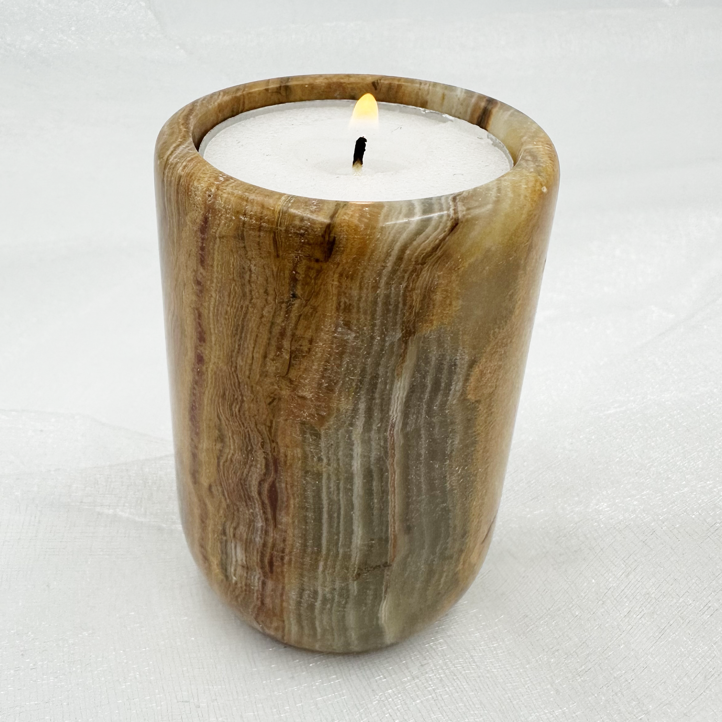 3" Pillar Tea Light in Marble and Onyx: Black Zebra Marble