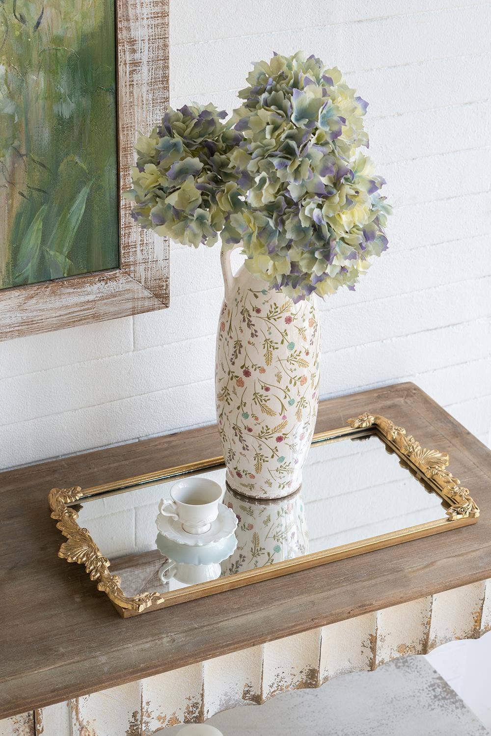 24.5x12.5x1" Mirror Tray w/ Gold Frame & Intricate Floral