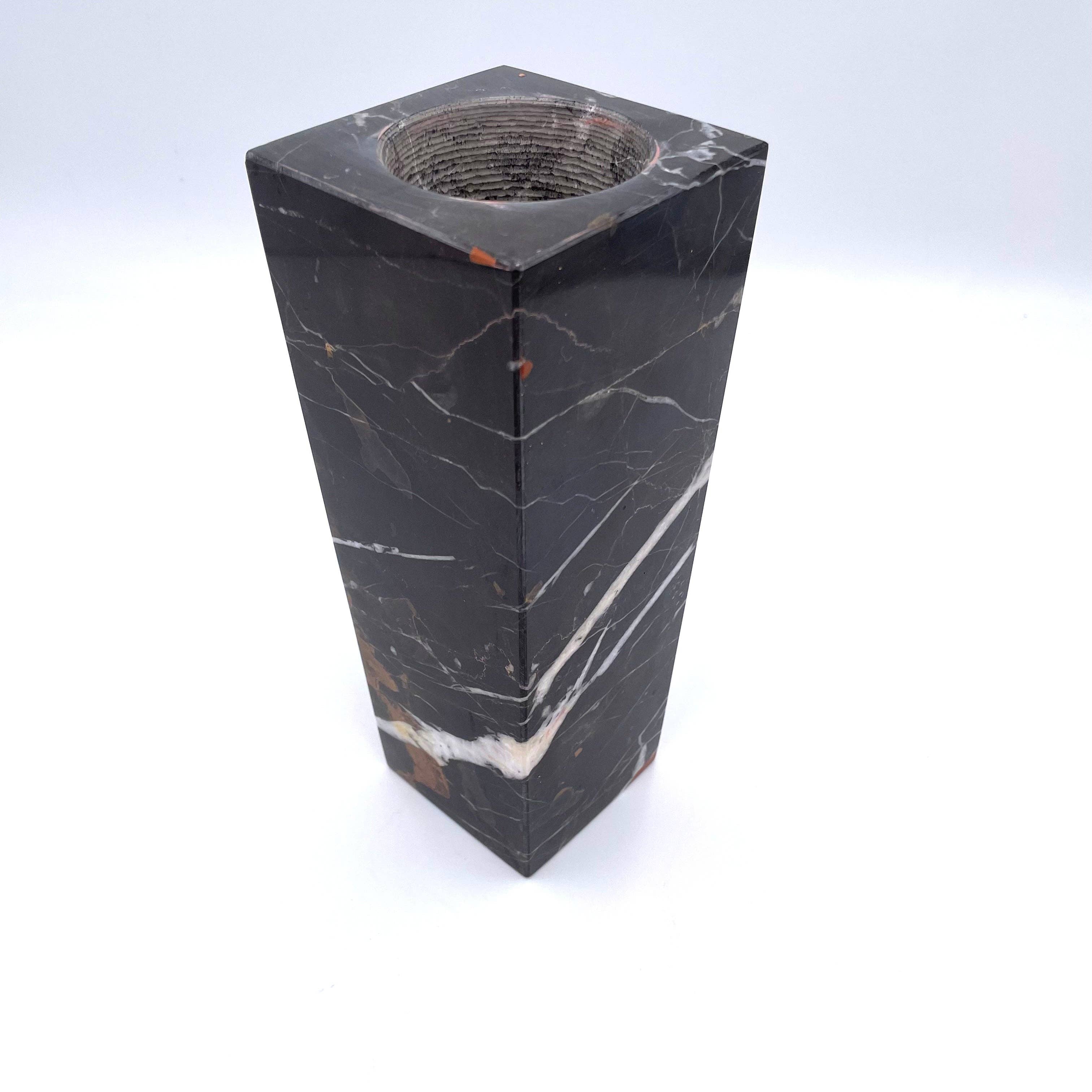 8" Square Vase in marble and onyx: Black Zebra Marble