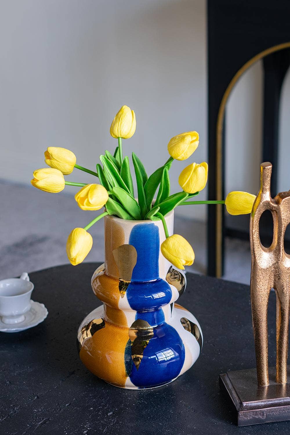 D7.5x10" Bulbous Ceramic Vase Abstract Multicolored Finish