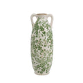 D5x14" White Ceramic Flower Vase Floral Pattern & Handles
