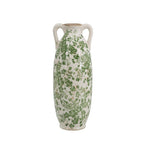 D5x14" White Ceramic Flower Vase Floral Pattern & Handles