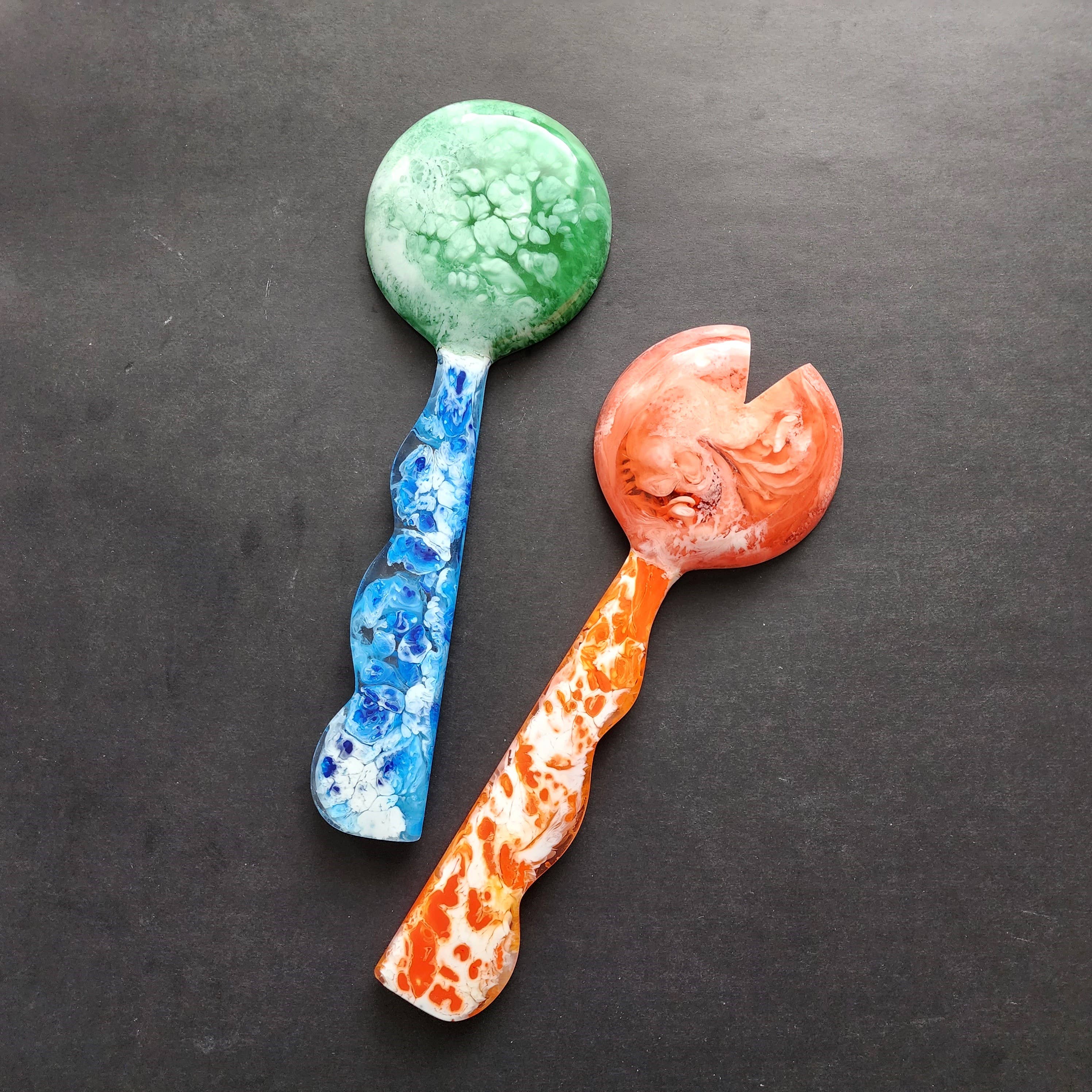 4 Colors, Hand Poured Resin Salad Serving Set -  Serving Set