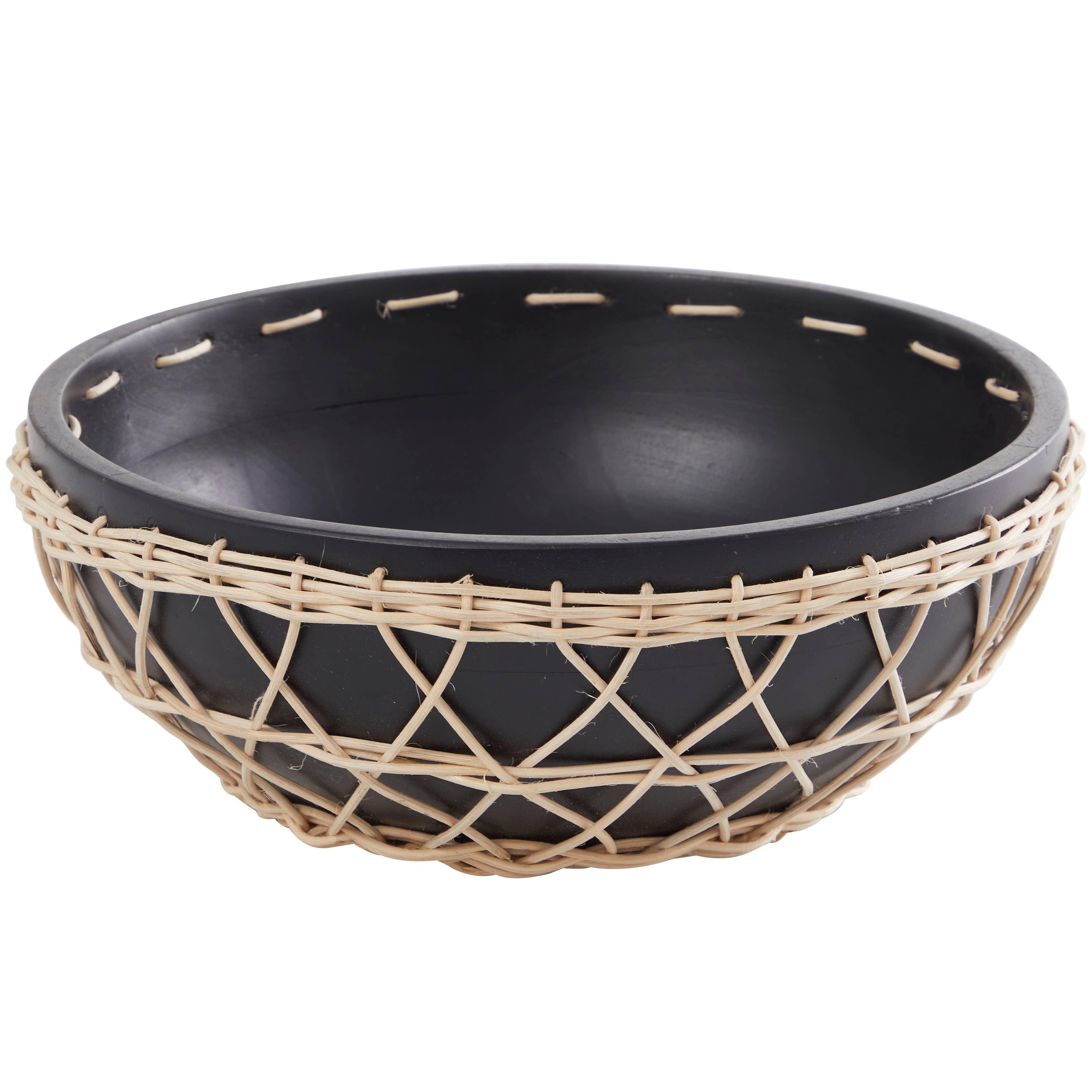 Bohemian Brown Mango Wood Decorative Bowl: Black