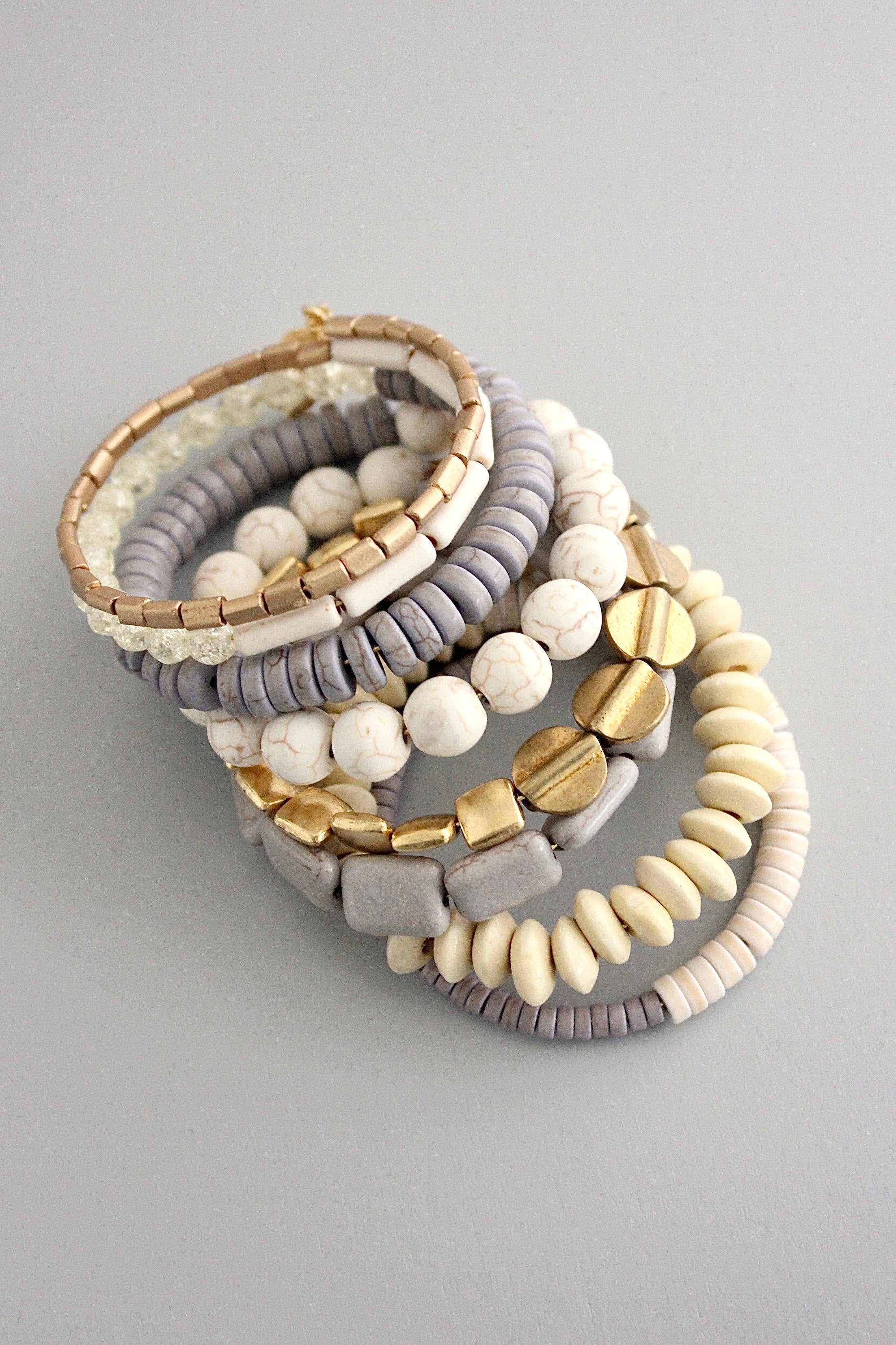 GNDB04 gray, white, and brass wrap bracelet