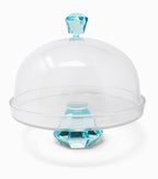 Glass Cake Dome with Colored Diamond Base and Knob, 13"D