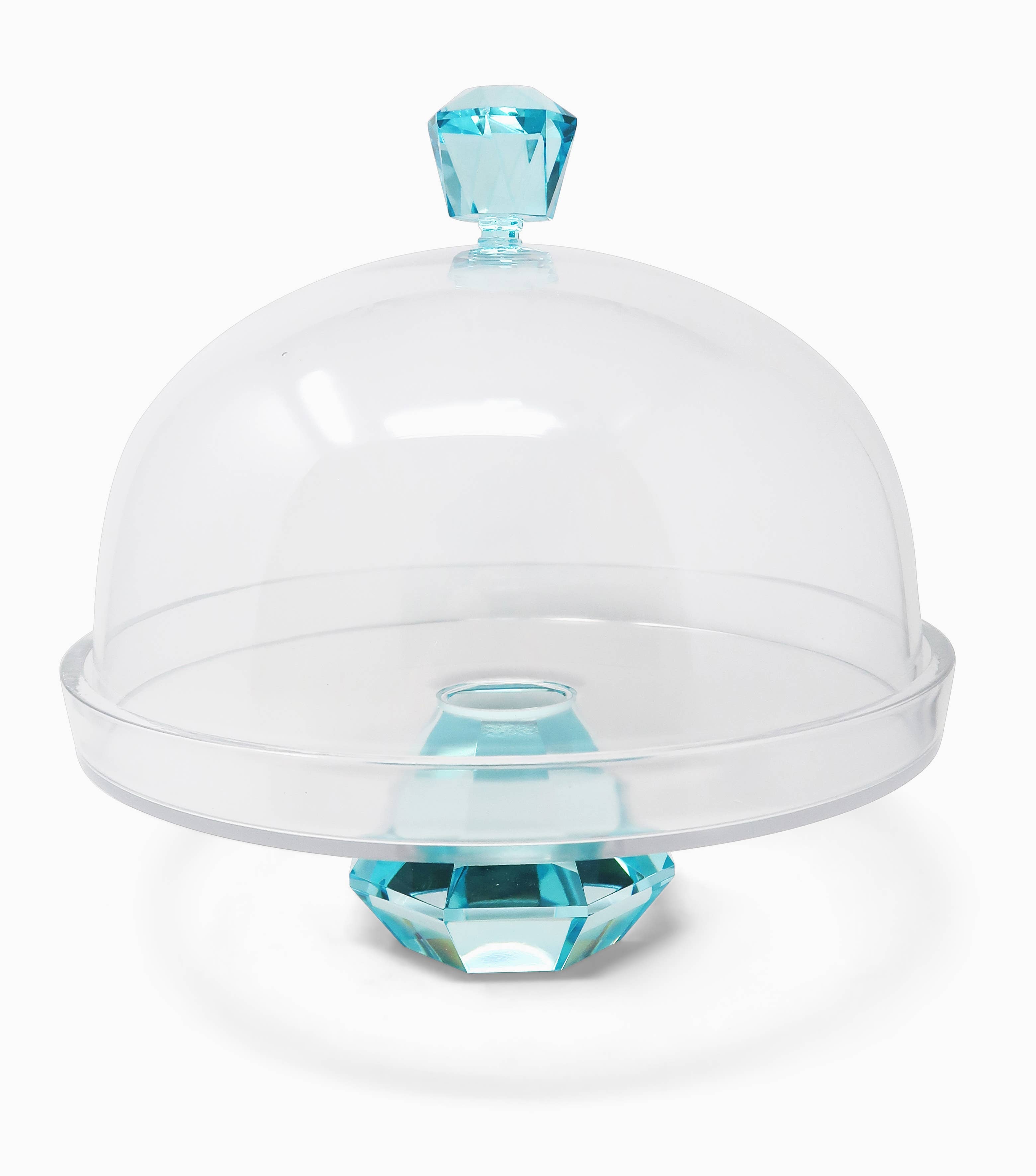 Glass Cake Dome with Colored Diamond Base and Knob, 13"D