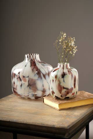 White & Brown Splutter Glass Vase - 6"